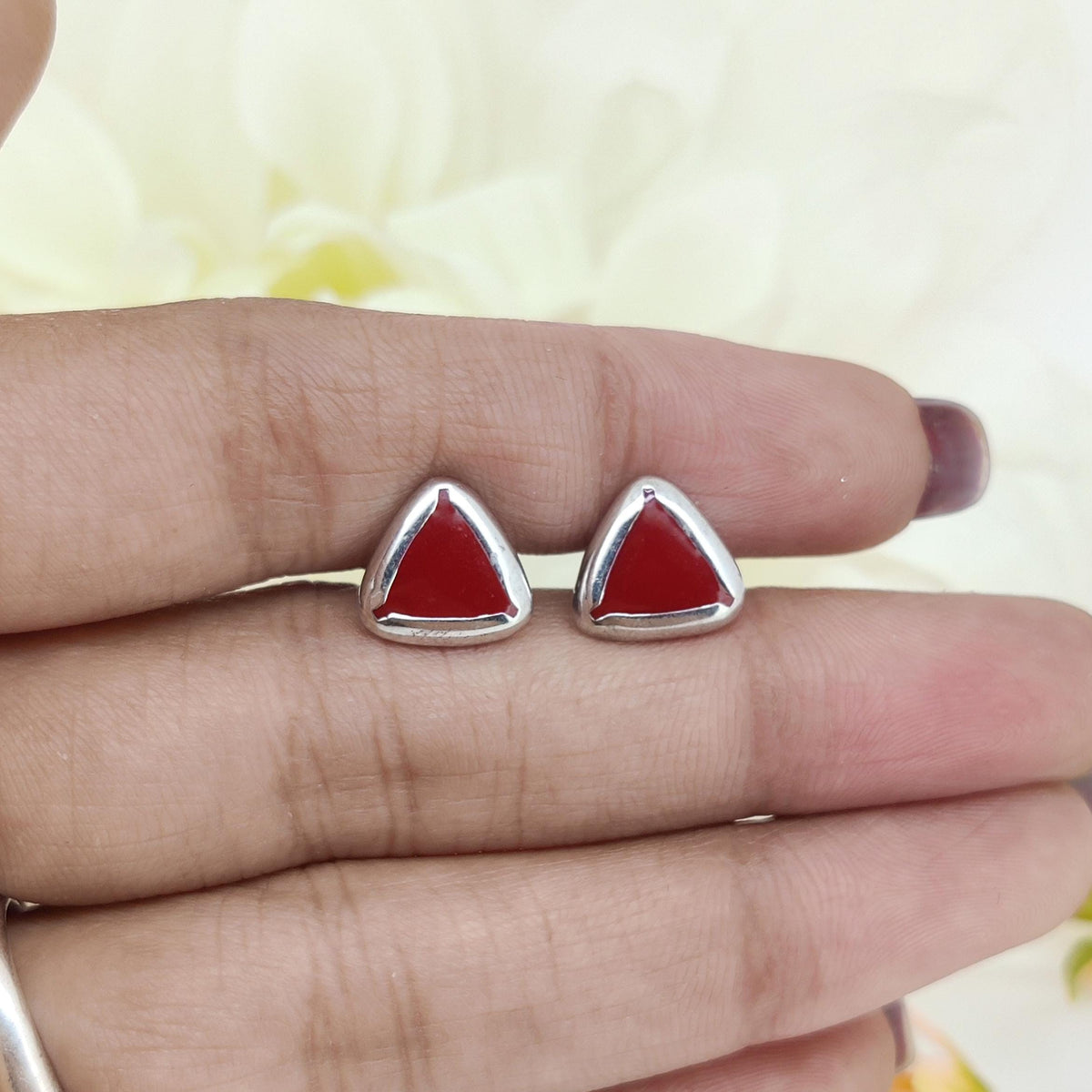 Minimalist Red Enamel Triangle Cufflinks, Sterling Silver Formal Jewelry (CUFF-400)