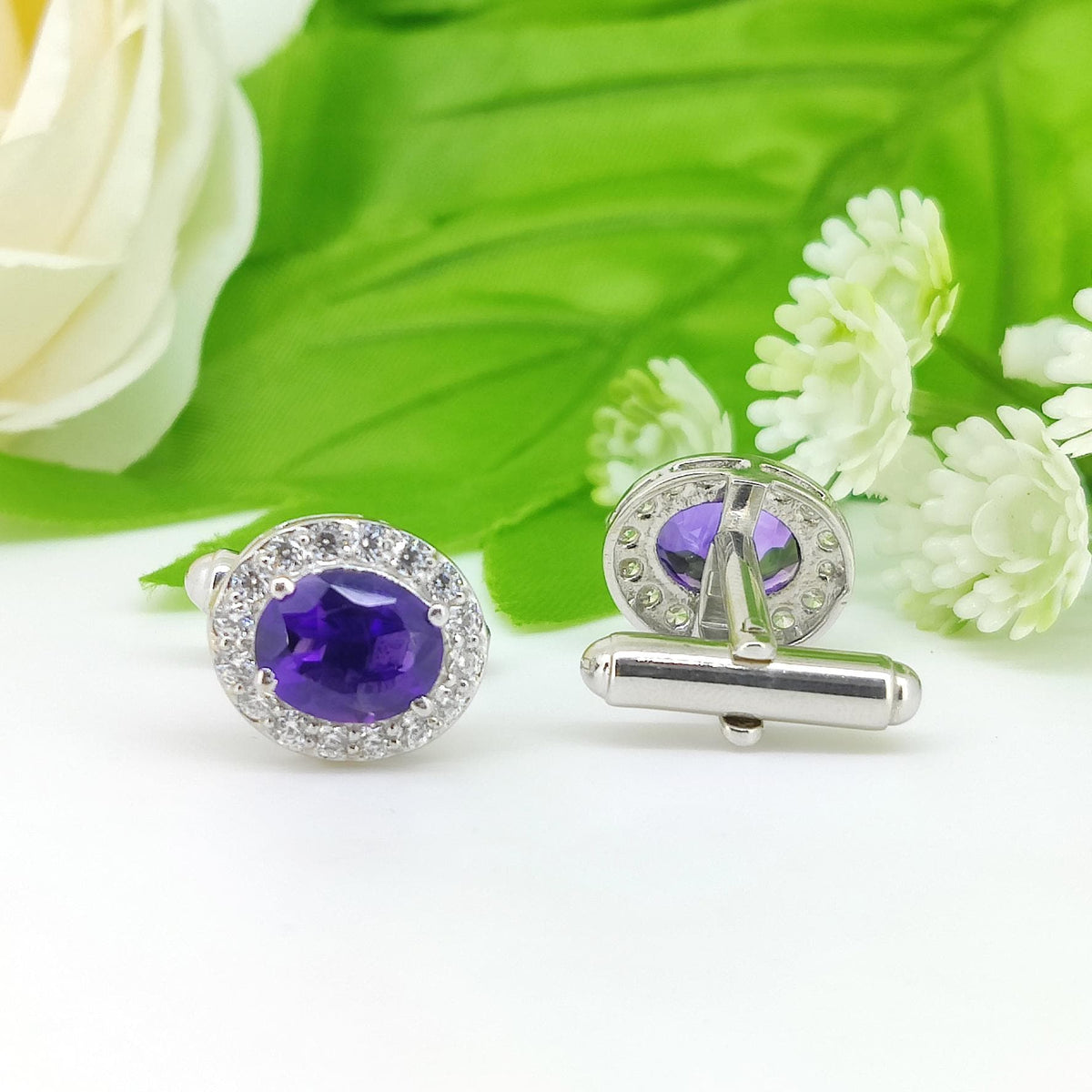 Natural African Amethyst Cufflinks-925 Sterling Silver Jewelry-Gemstone Cluster Cufflinks-Minimalist Amethyst Jewelry-Mother's Day Gift