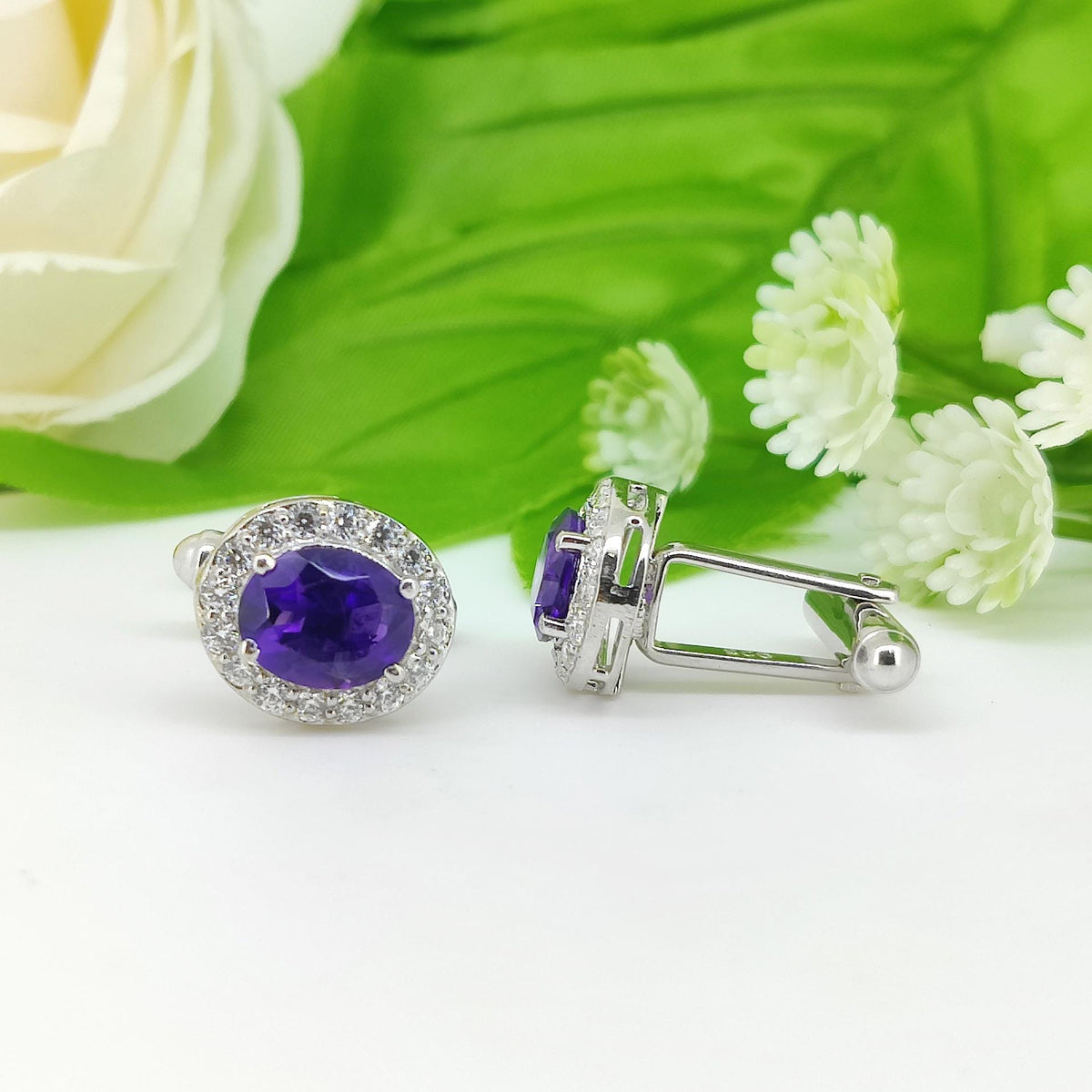 Natural African Amethyst Cufflinks-925 Sterling Silver Jewelry-Gemstone Cluster Cufflinks-Minimalist Amethyst Jewelry-Mother's Day Gift