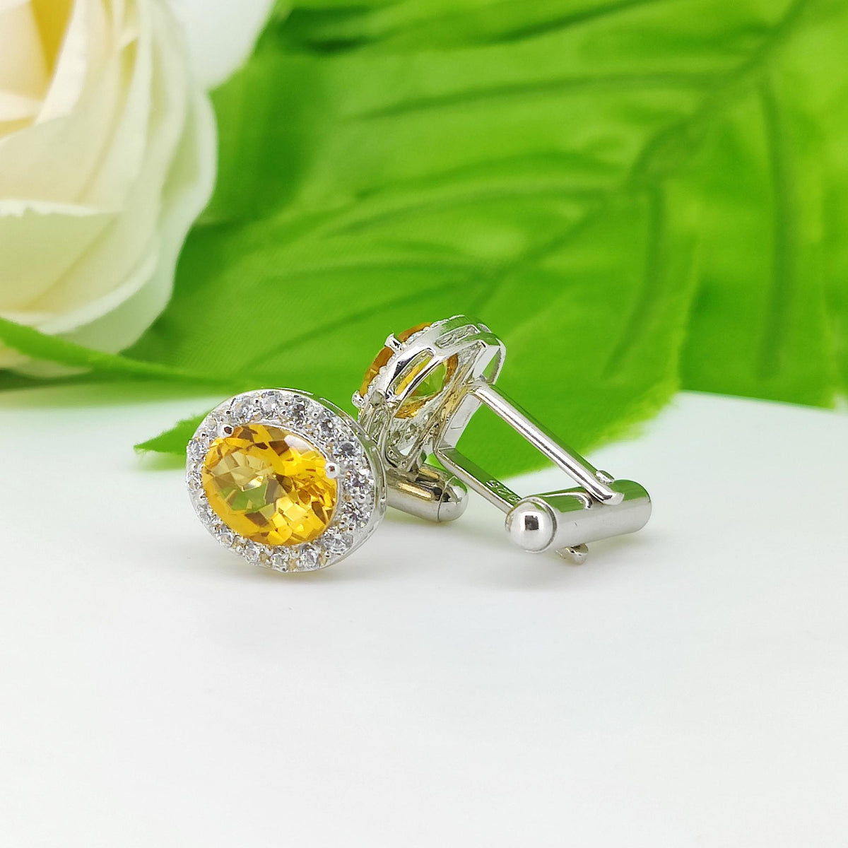 Natural Citrine Oval Cufflinks, 925 Sterling Silver, November Birthstone Accessories