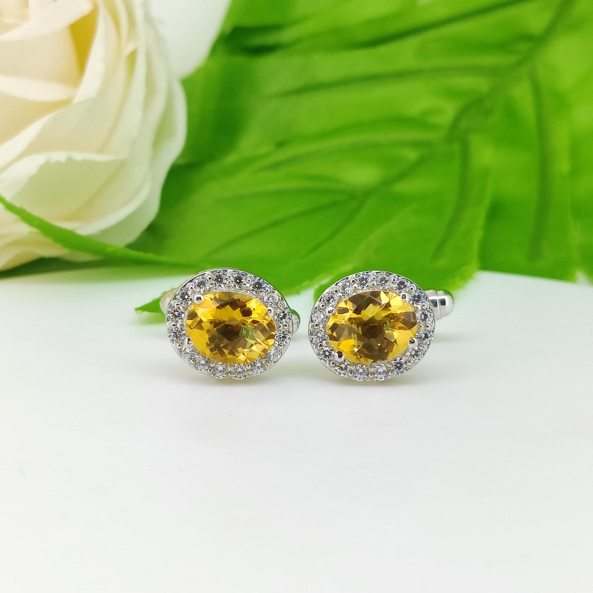 Natural Citrine Oval Cufflinks, 925 Sterling Silver, November Birthstone Accessories