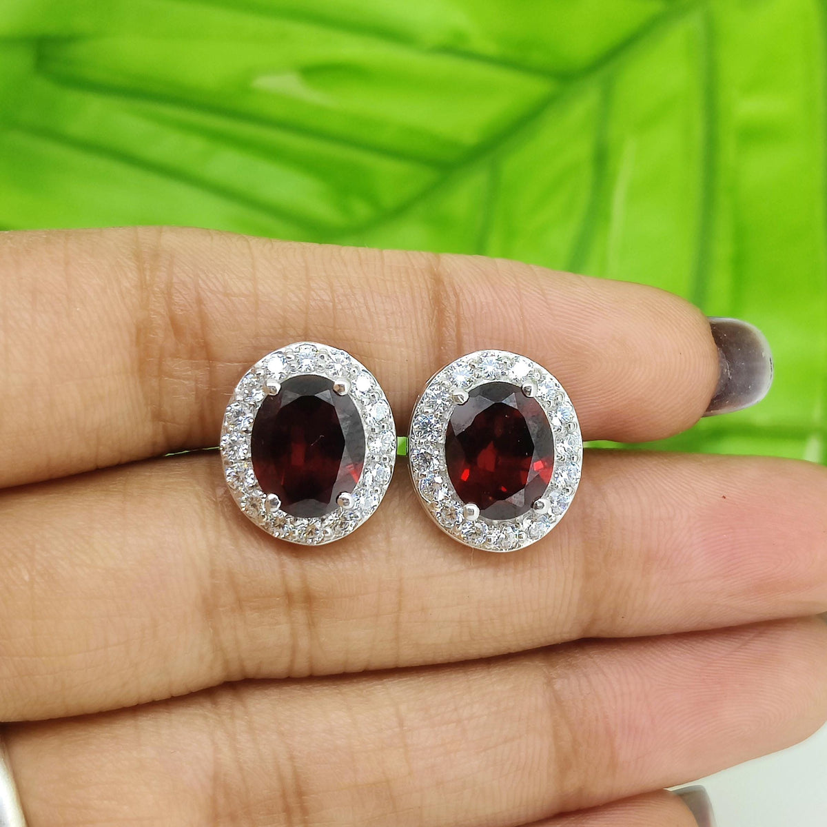 Natural Garnet Sterling Silver Cufflinks, Halo Cluster Men's Jewelry (January Birthstone)