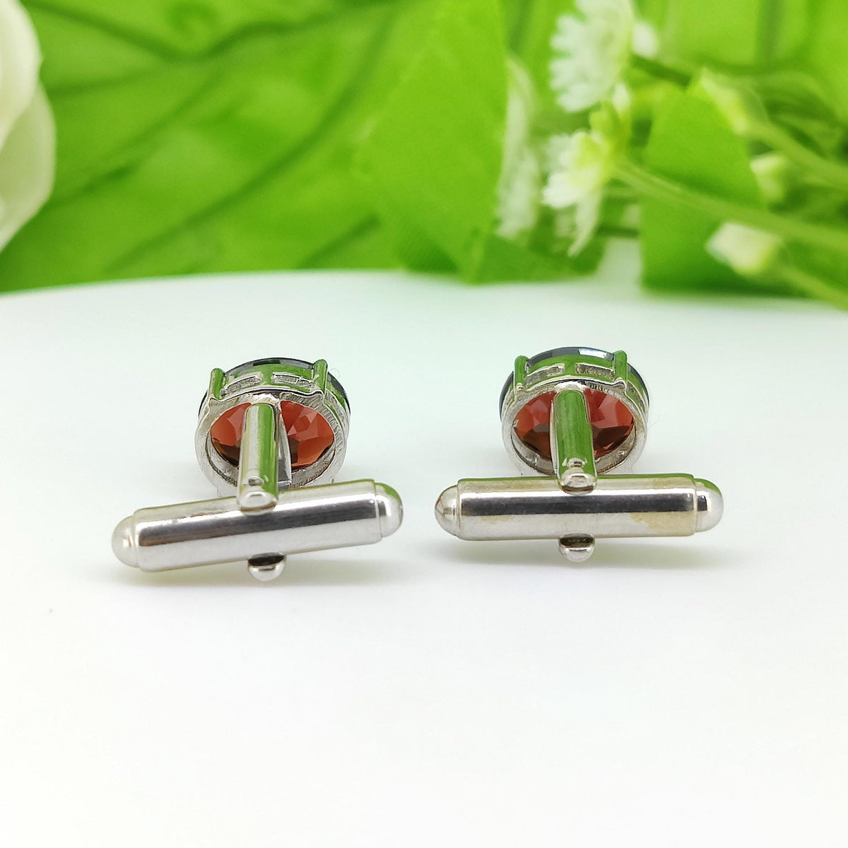 Oval Garnet Cufflinks, 925 Sterling Silver, January Birthstone, Men's Formal Accessories