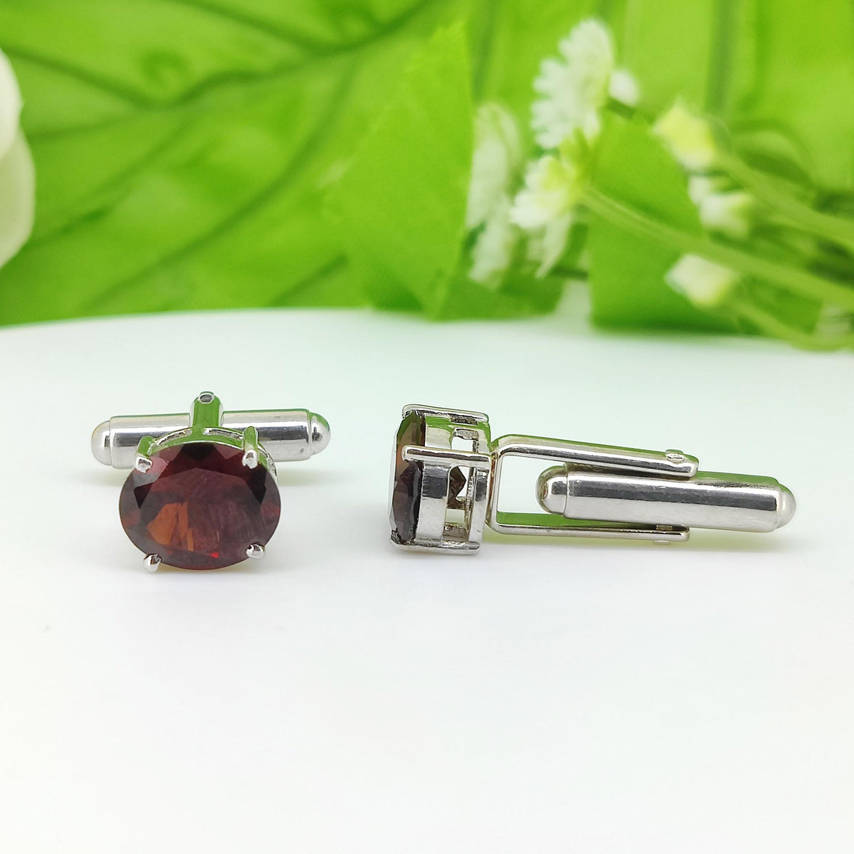 Oval Garnet Cufflinks, 925 Sterling Silver, January Birthstone, Men's Formal Accessories