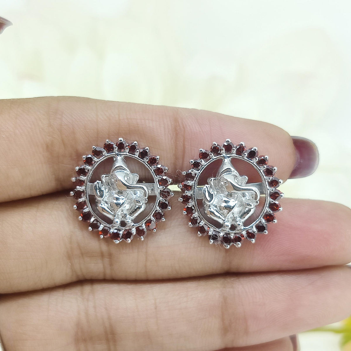 Garnet Ganesha Cufflinks, Sterling Silver Lord Ganesh Jewelry, January Birthstone, Men's Accessories