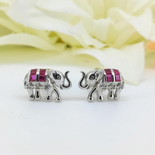 Natural Ruby Elephant Cufflinks, Sterling Silver, July Birthstone, Animal Jewelry