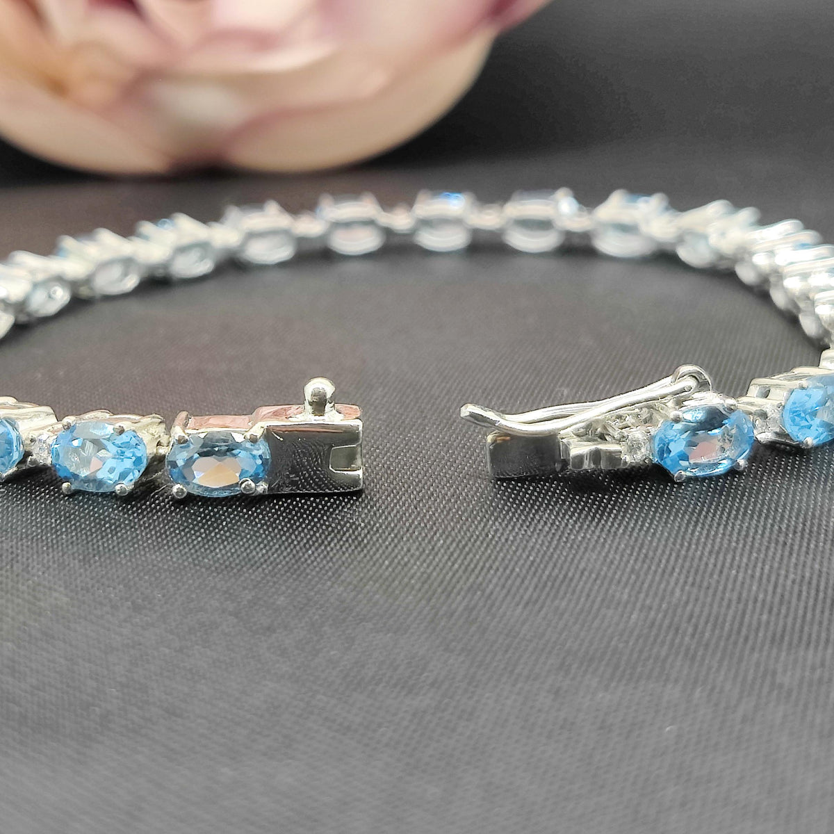 Natural Swiss Blue Topaz Tennis Bracelet, 925 Sterling Silver, December Birthstone, Bridal Jewelry
