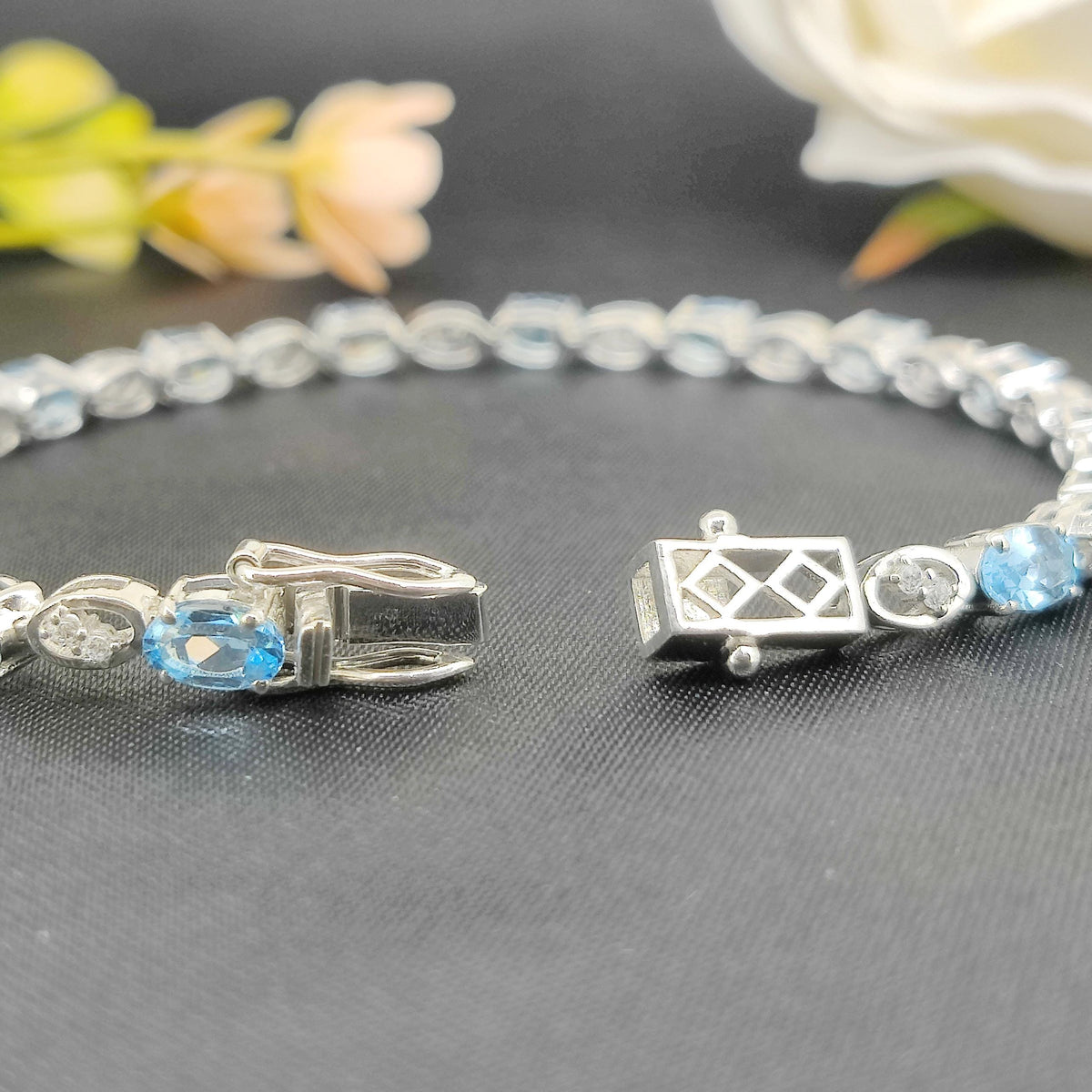 Oval Swiss Blue Topaz Tennis Bracelet, Sterling Silver, December Birthstone Jewelry