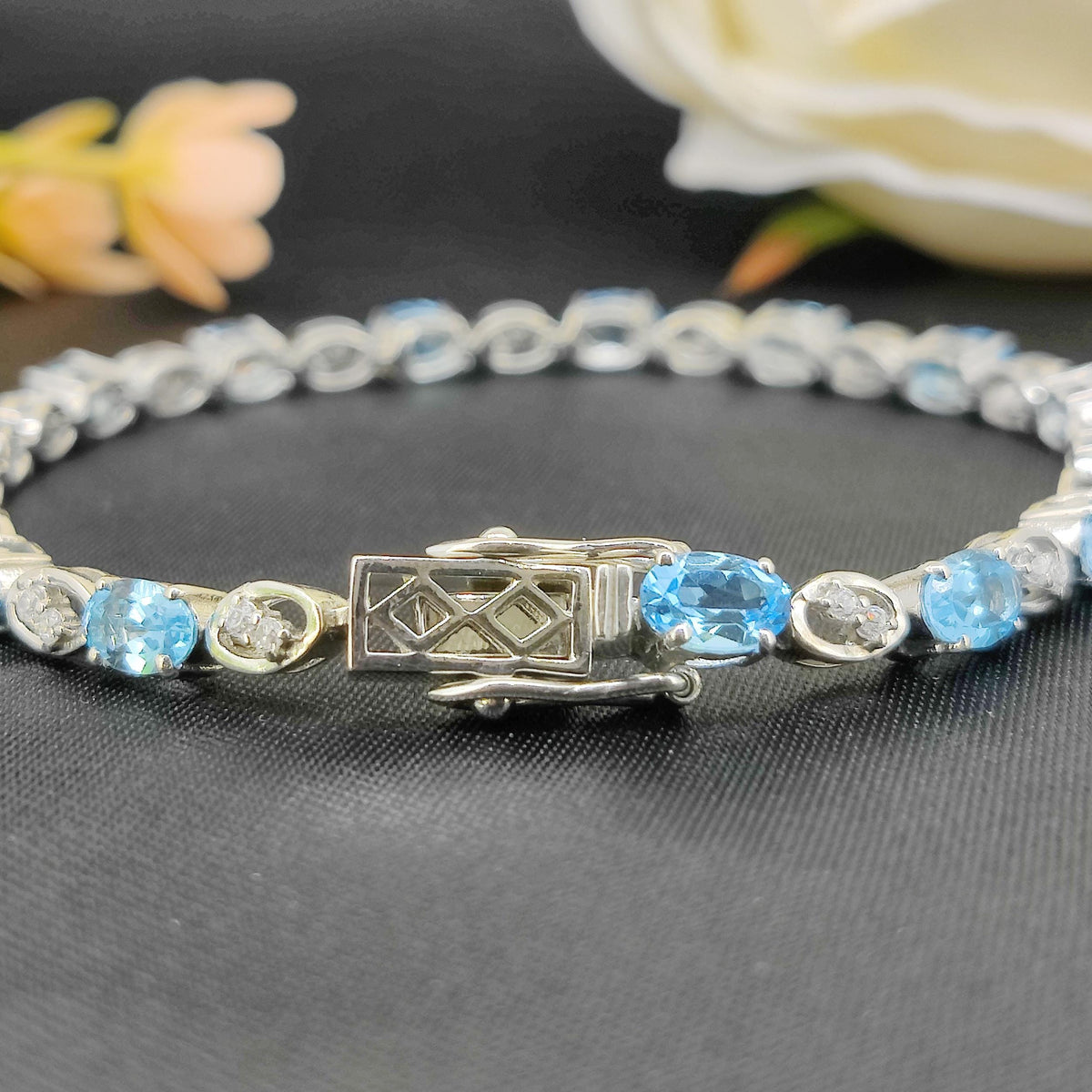 Oval Swiss Blue Topaz Tennis Bracelet, Sterling Silver, December Birthstone Jewelry
