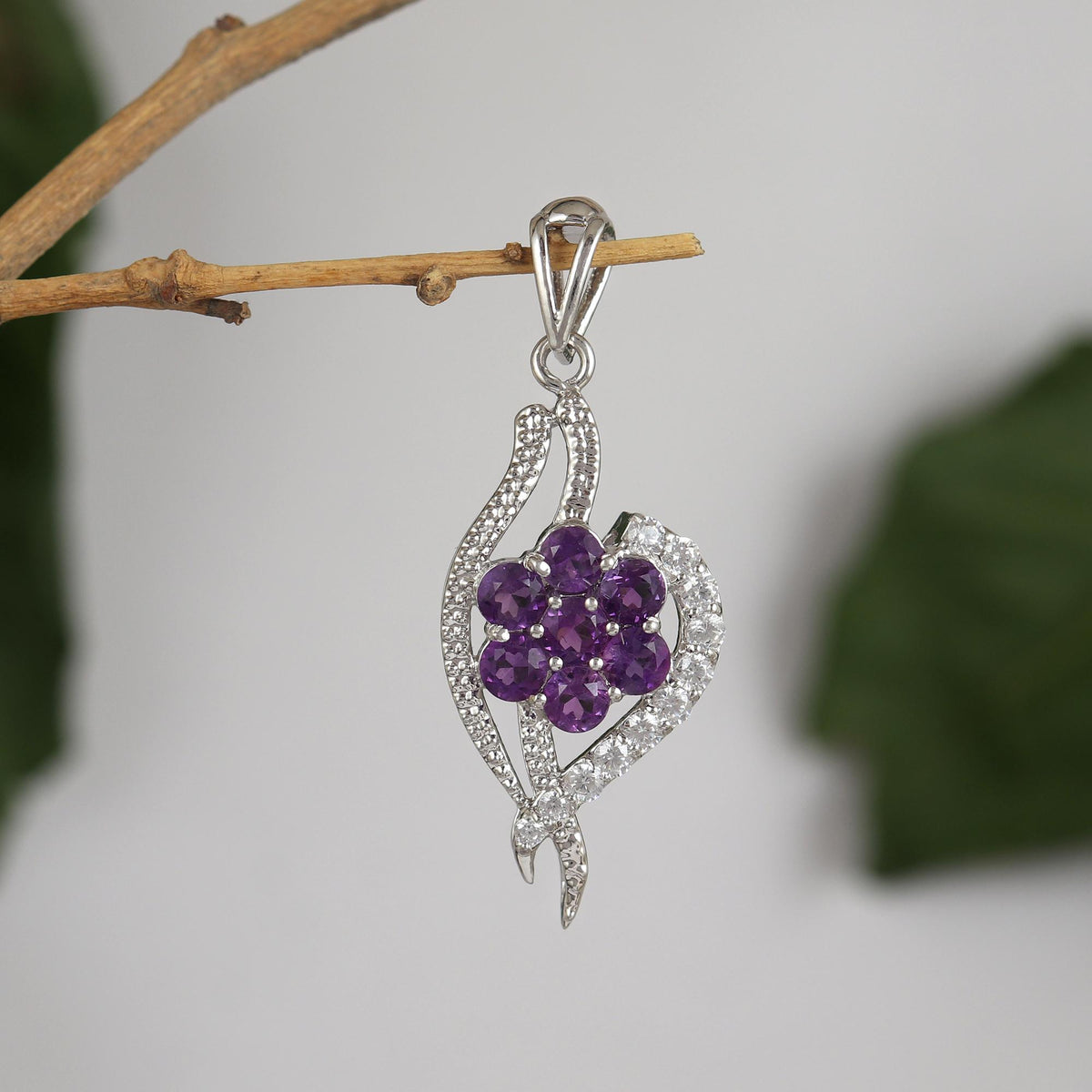 Natural African Amethyst Pendant-February Birthstone-Gemstone Flower Pendant-925 Sterling Silver Jewelry-Handmade Jewelry-Gift for wife