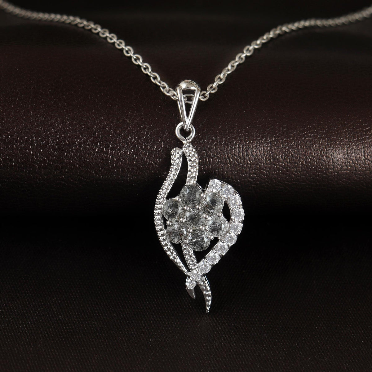 Black Rutile Flower Pendant: Sterling Silver Gemstone Jewelry