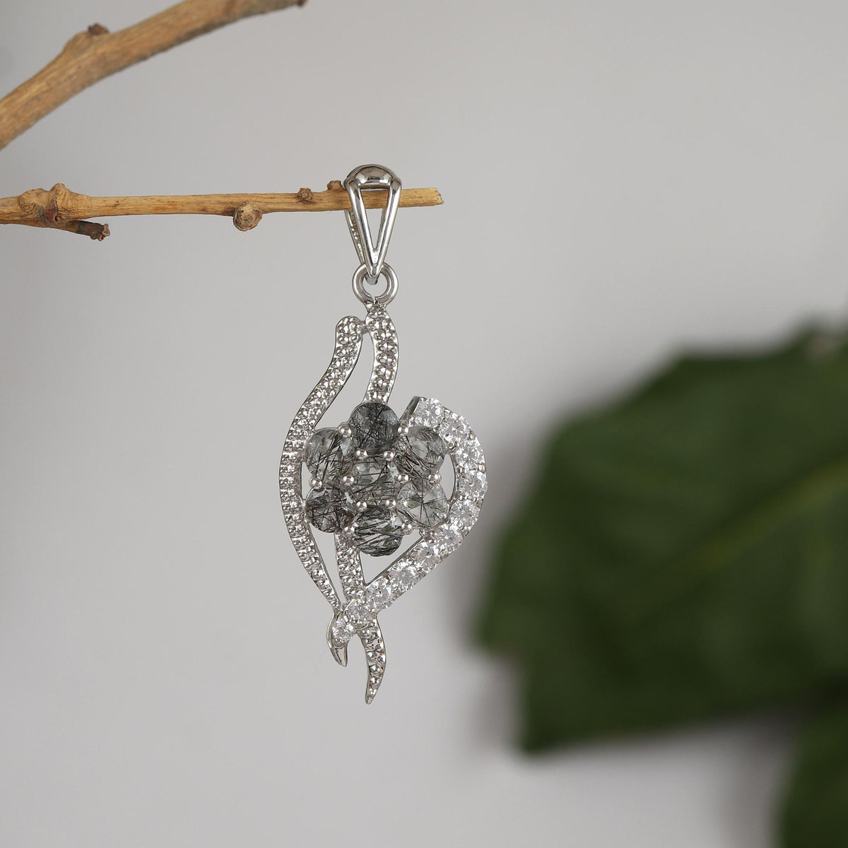 Black Rutile Flower Pendant: Sterling Silver Gemstone Jewelry