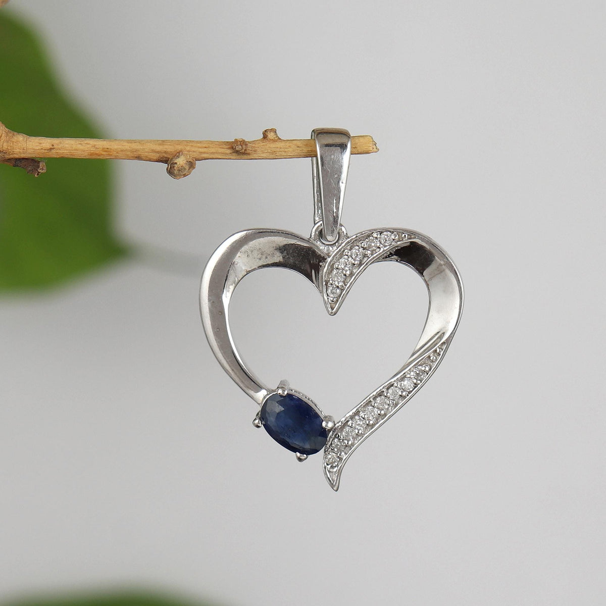 Blue Sapphire Heart Pendant: Sterling Silver September Birthstone Jewelry