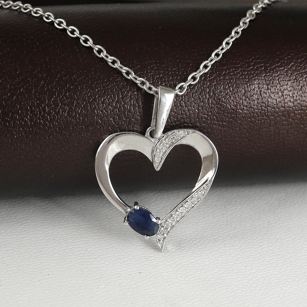 Blue Sapphire Heart Pendant: Sterling Silver September Birthstone Jewelry