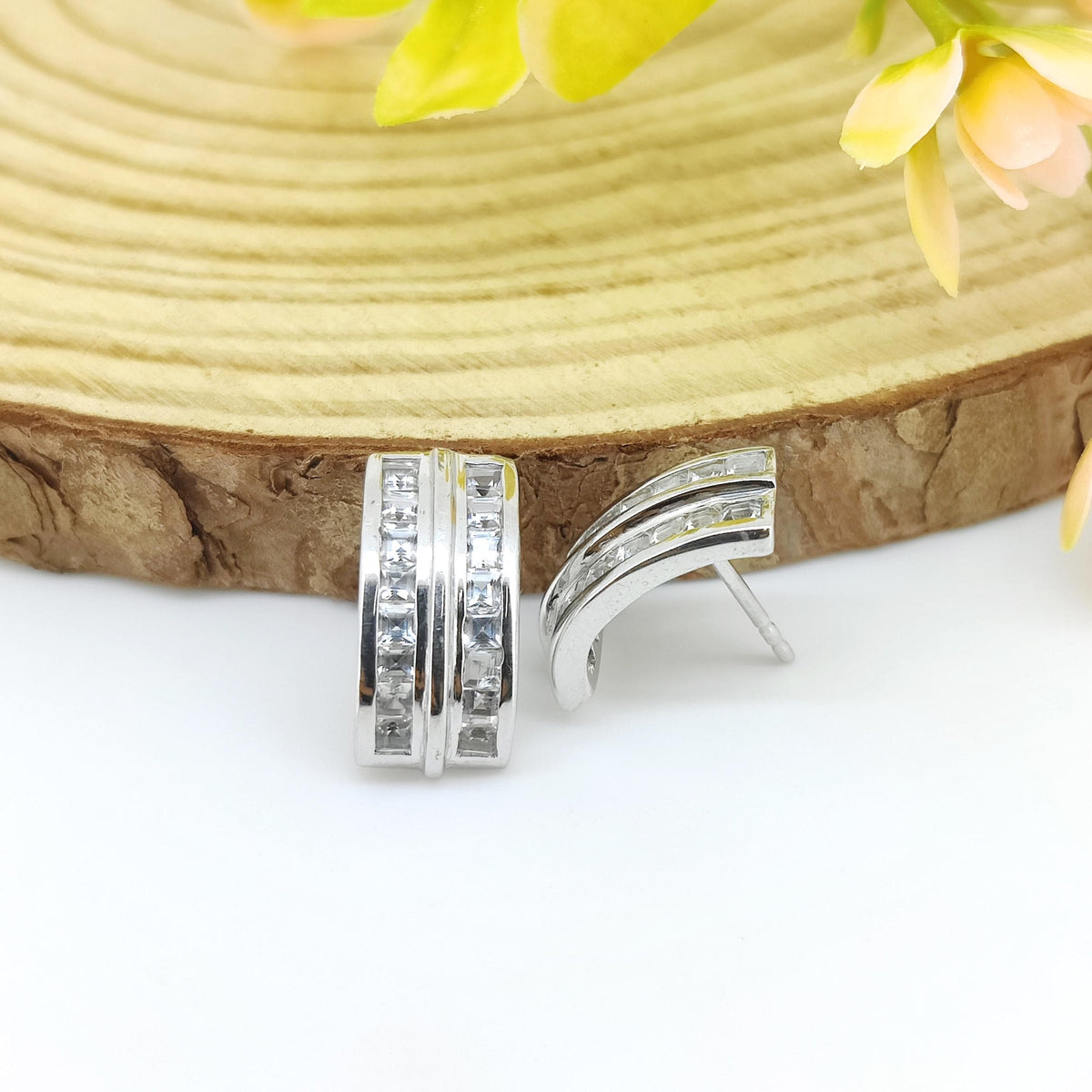 Natural White Topaz Stud Earring-925 Sterling Silver Jewelry-April Birthstone Earrings-Square Cut Gemstone-White Topaz Jewelry-Gift