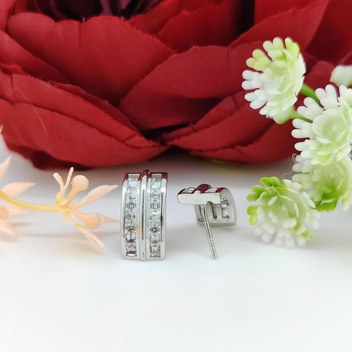 Natural White Topaz Stud Earring-925 Sterling Silver Jewelry-April Birthstone Earrings-Square Cut Gemstone-White Topaz Jewelry-Gift
