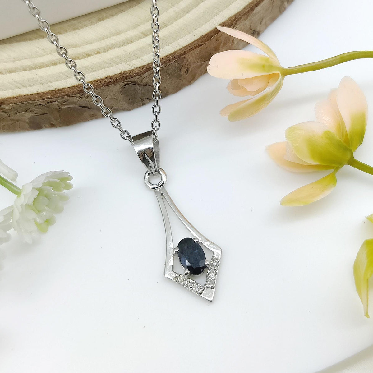 Natural Blue Sapphire Oval Pendant Necklace, 925 Sterling Silver, September Birthstone Charm