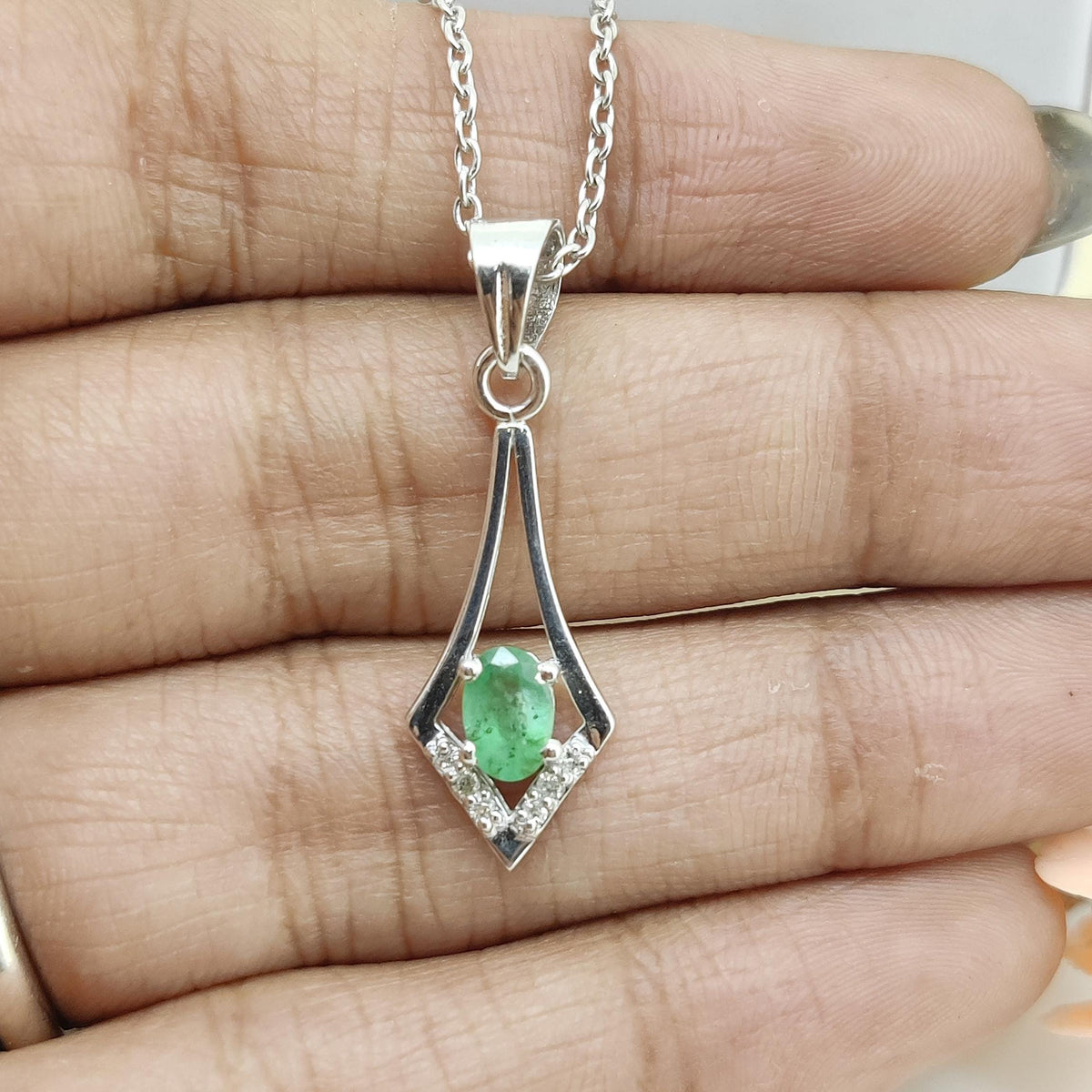 Oval Emerald Pendant, 925 Sterling Silver, May Birthstone, Wedding Charm Necklace