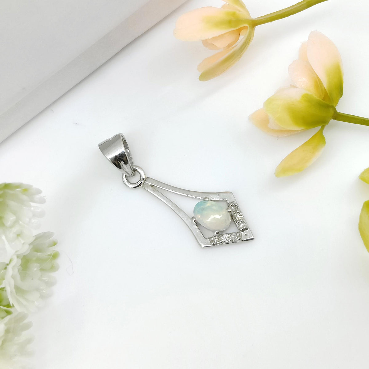 Natural Opal Oval Pendant, 925 Sterling Silver, October Birthstone Necklace