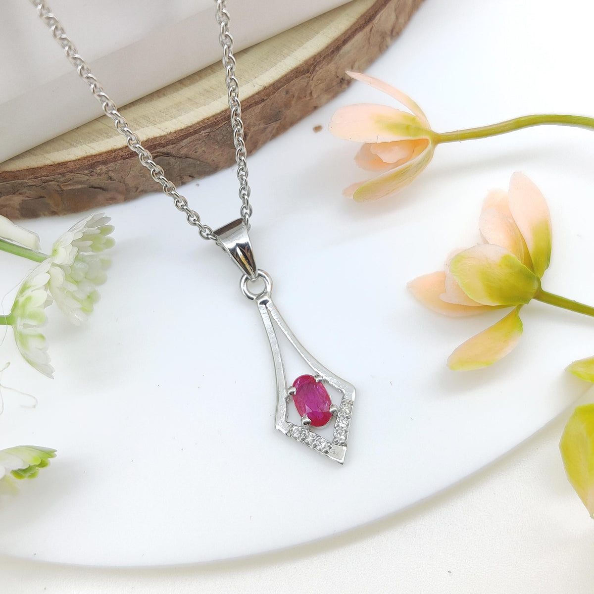 Oval Ruby Sterling Silver Pendant, July Birthstone Necklace, Minimalist Handmade Jewelry