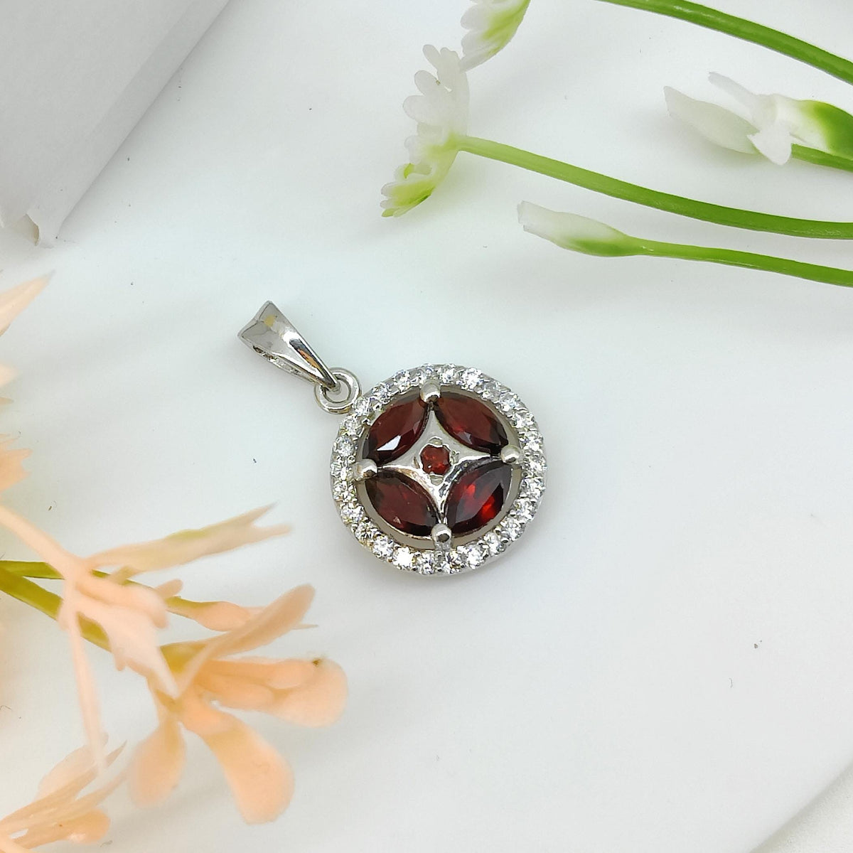 Handmade Sterling Silver Garnet Pendant, January Birthstone