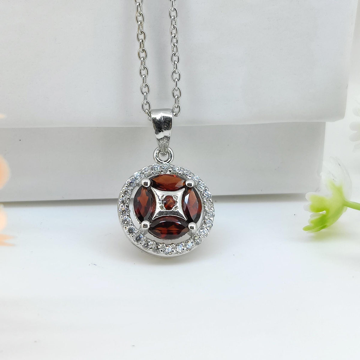 Handmade Sterling Silver Garnet Pendant, January Birthstone