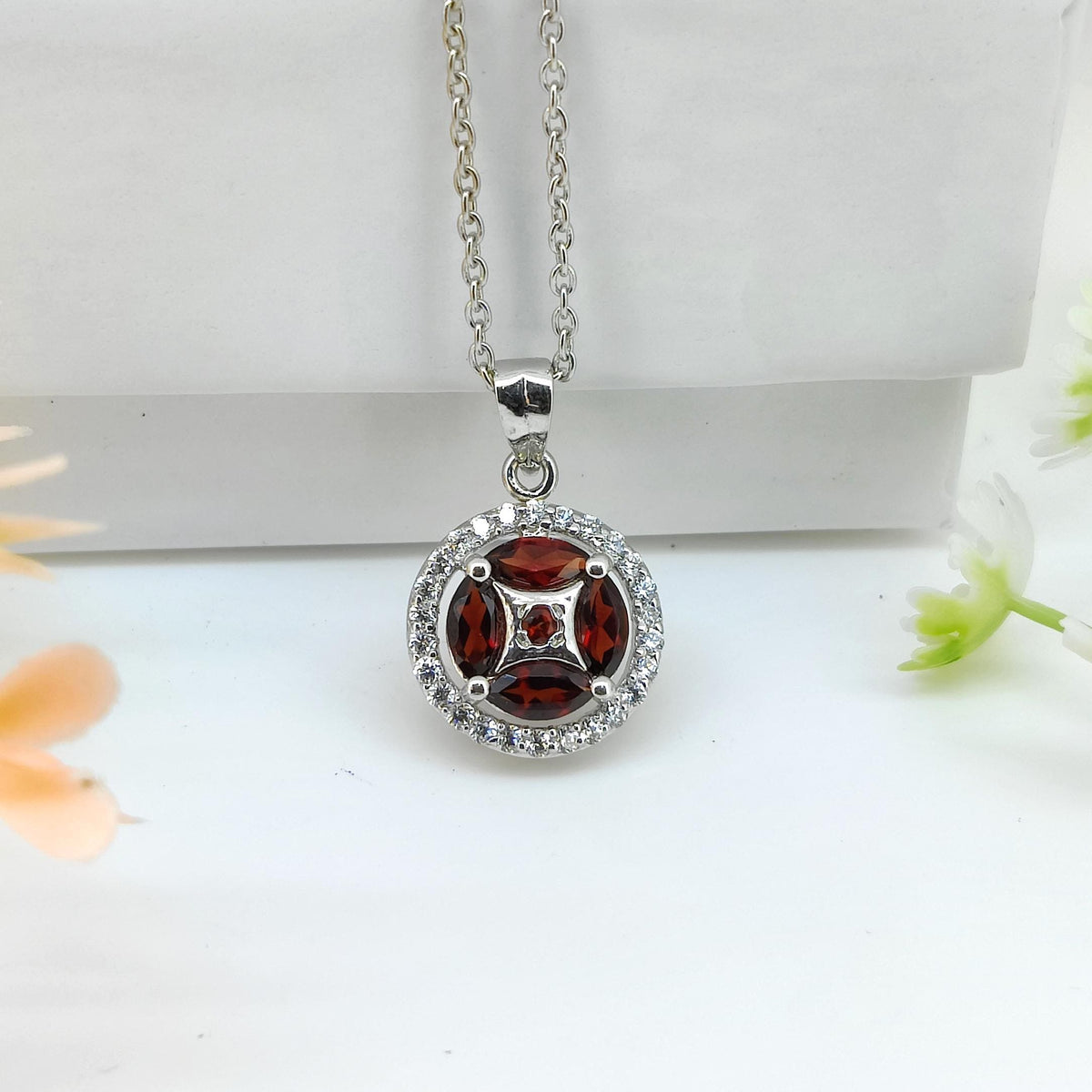 Handmade Sterling Silver Garnet Pendant, January Birthstone