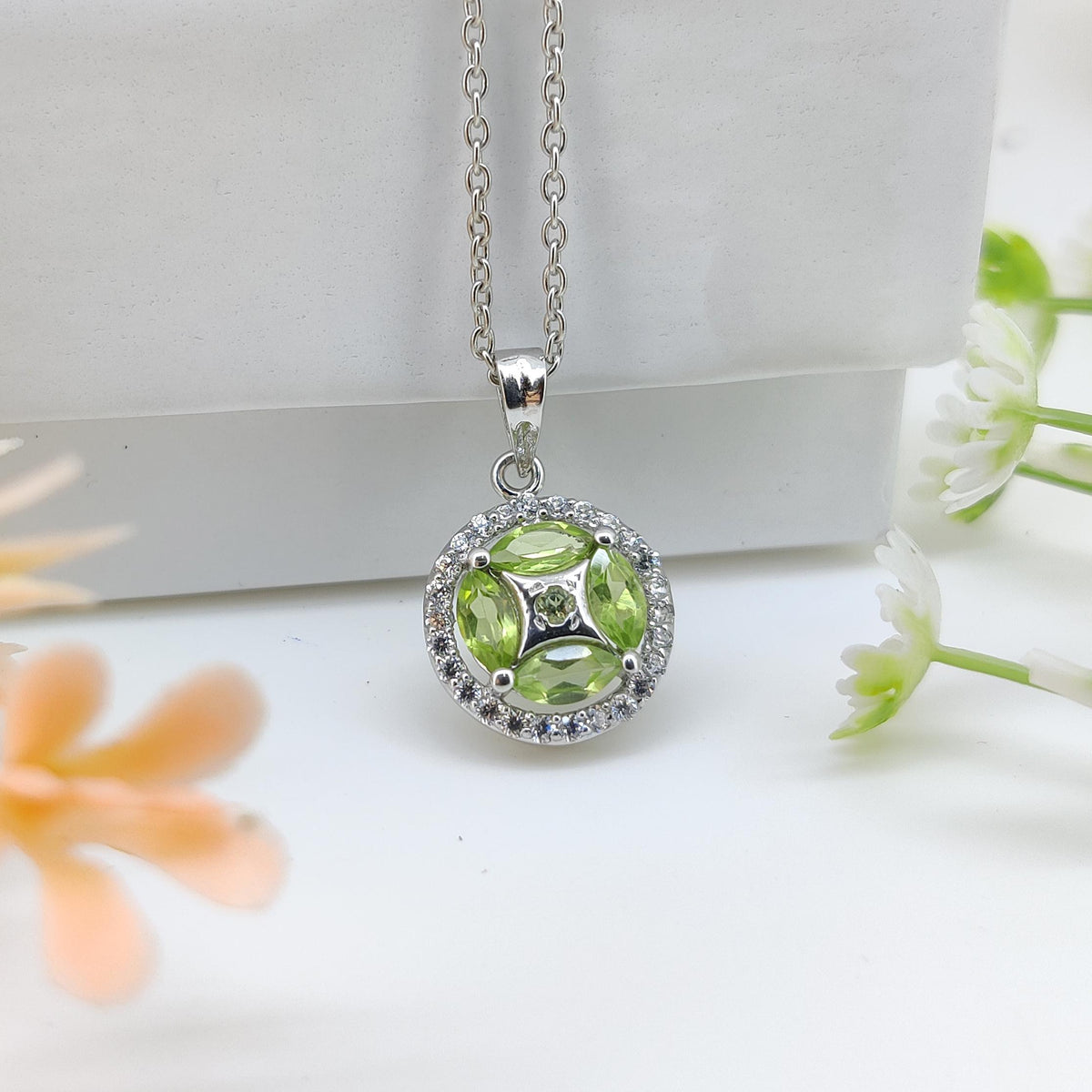 Natural Peridot Gemstone Pendant, Handmade Sterling Silver, August Birthstone , Cubic Zircon, Gift for her