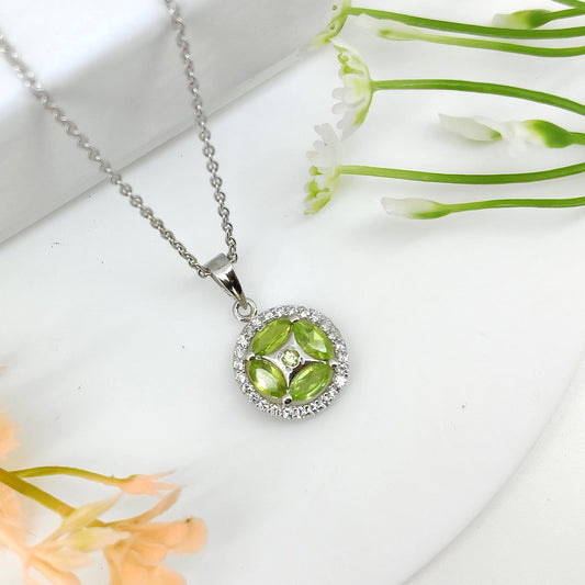 Natural Peridot Gemstone Pendant, Handmade Sterling Silver, August Birthstone , Cubic Zircon, Gift for her