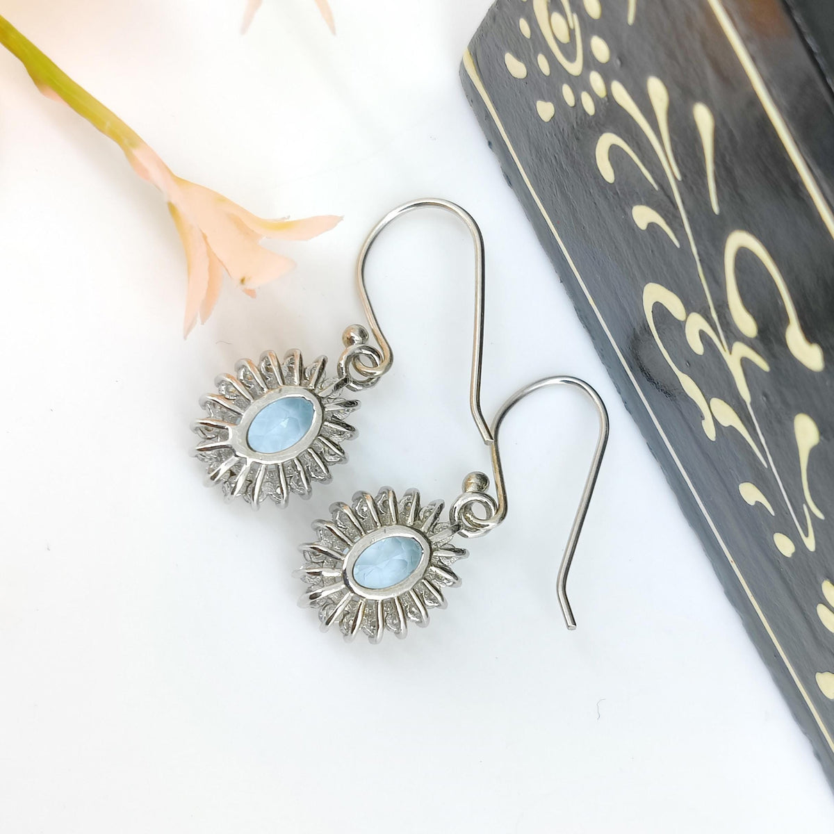 Natural Blue Topaz Earring-Sterling Silver -December Birthstone-Blue Topaz Jewelry-Gift For Wife