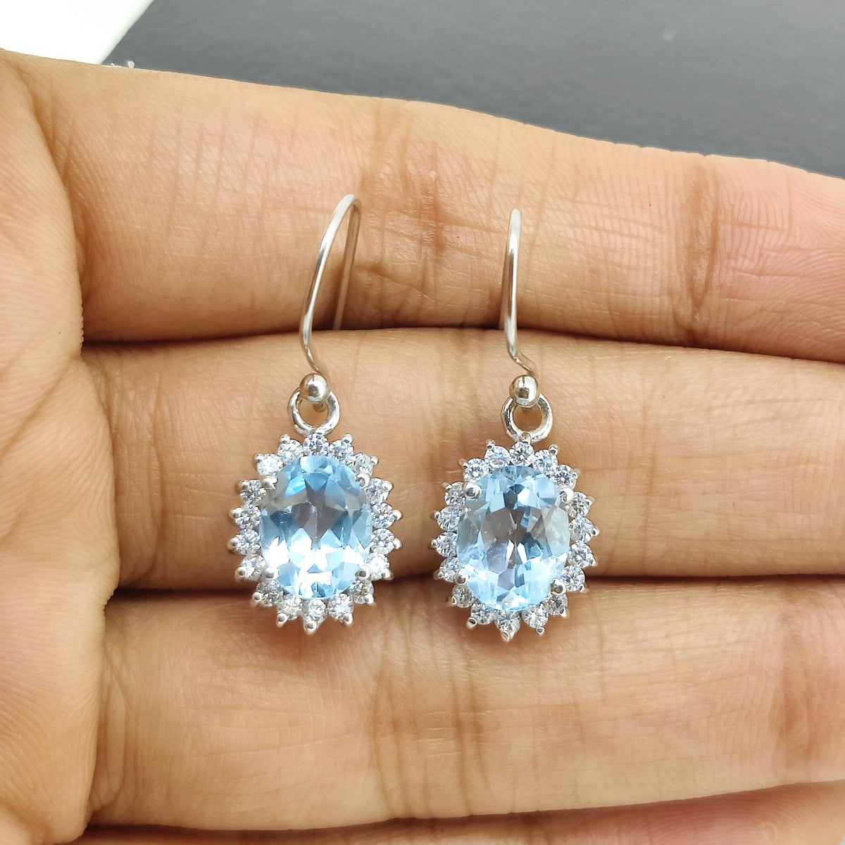Natural Blue Topaz Earring-Sterling Silver -December Birthstone-Blue Topaz Jewelry-Gift For Wife
