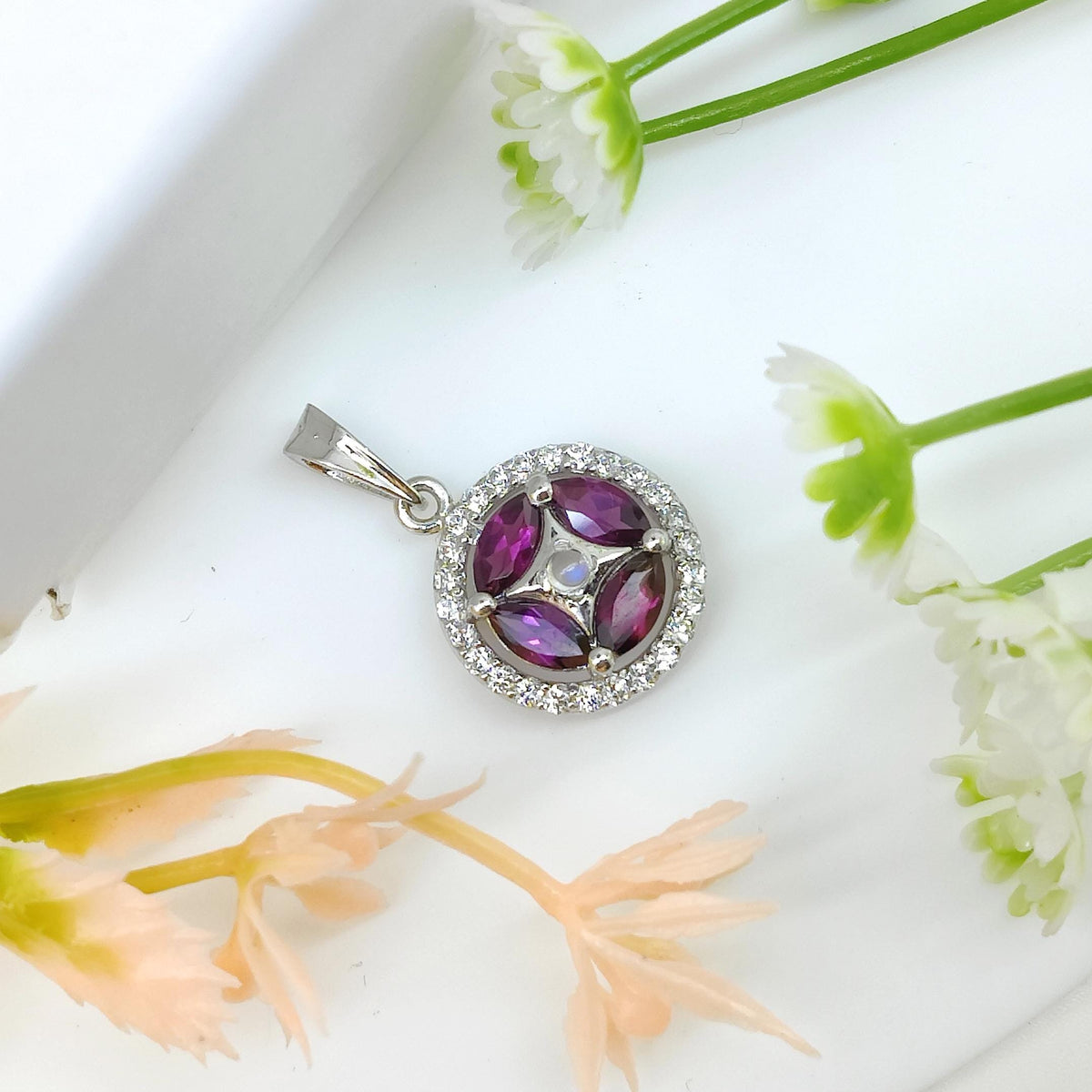 Natural Rhodolite Garnet Pendant-925 Sterling Silver-Marquise Gemstone-June Birthstone Pendants-Rhodolite Garnet Jewelry-Anniversary Gift