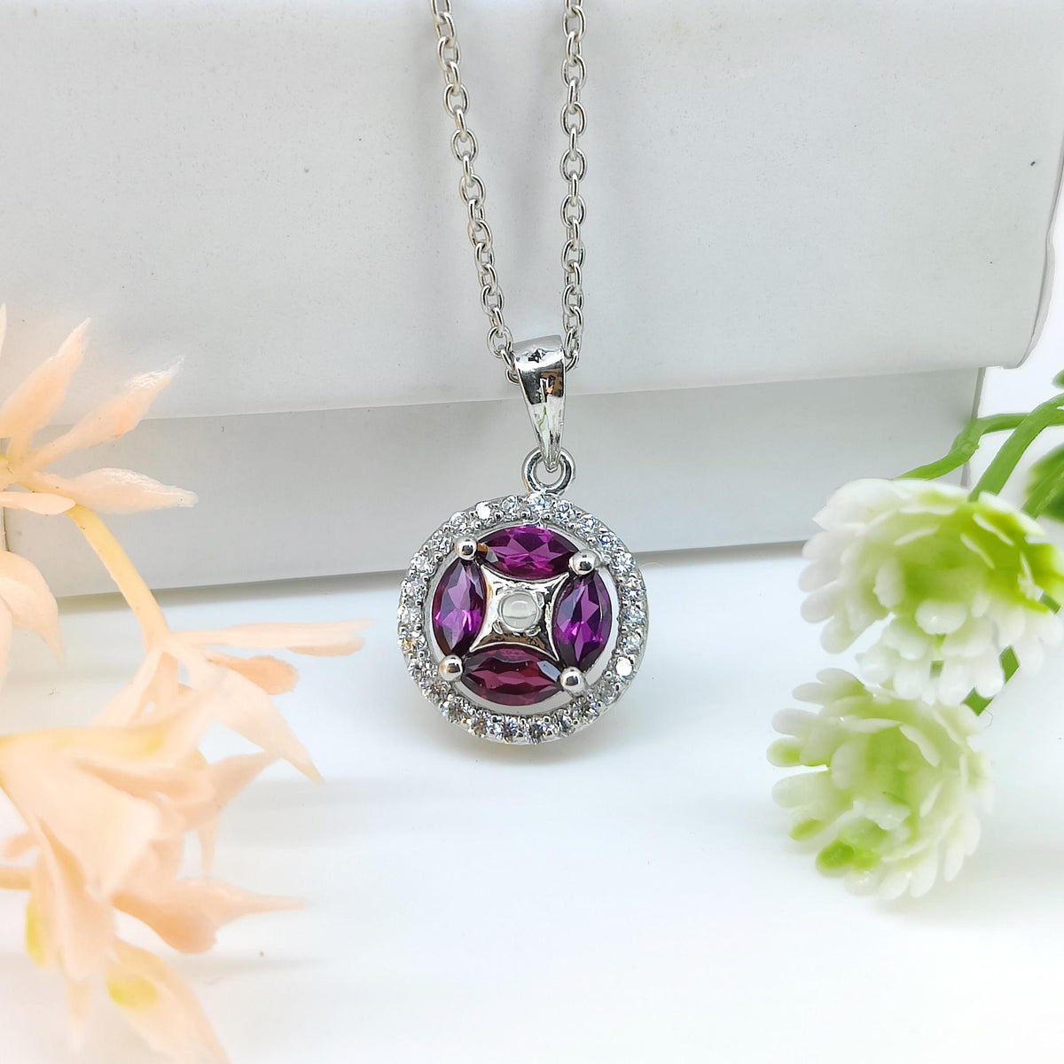 Natural Rhodolite Garnet Pendant-925 Sterling Silver-Marquise Gemstone-June Birthstone Pendants-Rhodolite Garnet Jewelry-Anniversary Gift