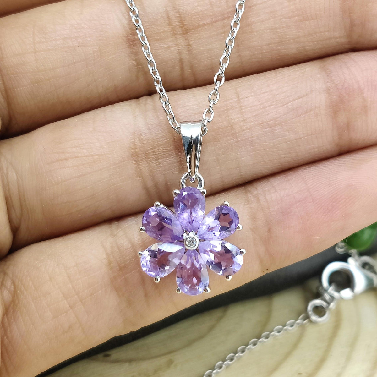 Natural Amethyst Pendant-925 Sterling Silver Jewelry-February Birthstone-Gemstone Flower Pendant-Handmade Jewelry-Gift for Anniversary