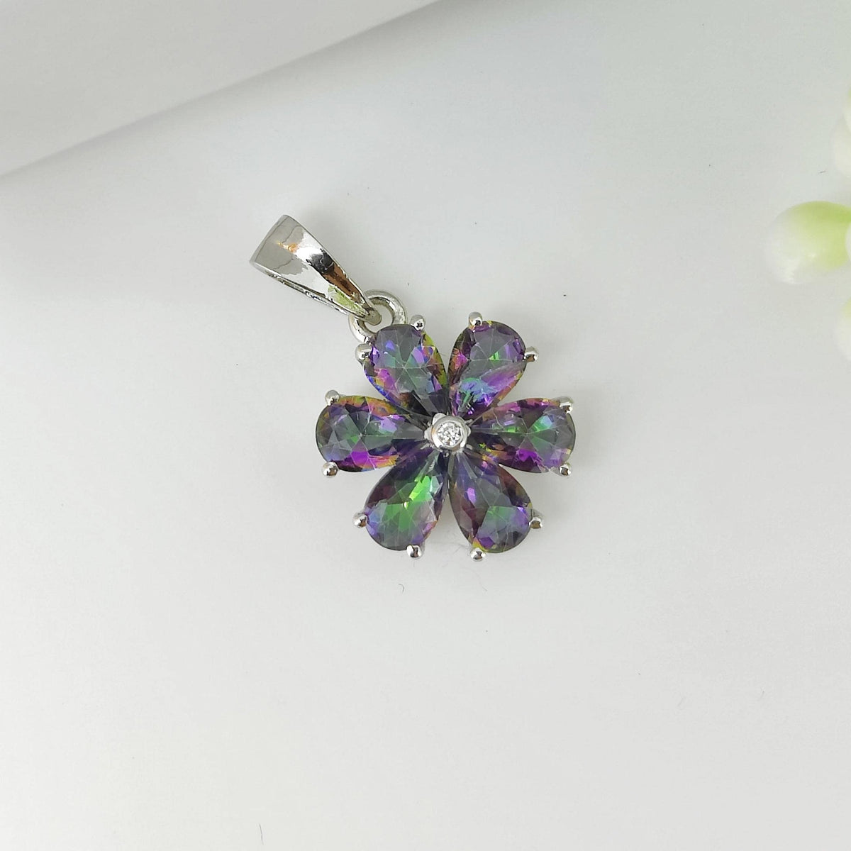 Natural Mystic Topaz Pendant-Gemstone Flower Pendant-925 Sterling Silver Jewelry-November Birthstone-Handmade Jewelry-Gift for Wedding