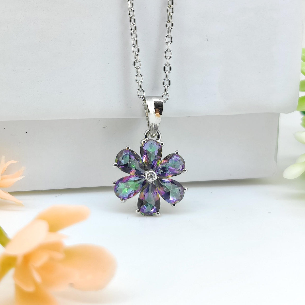 Natural Mystic Topaz Pendant-Gemstone Flower Pendant-925 Sterling Silver Jewelry-November Birthstone-Handmade Jewelry-Gift for Wedding