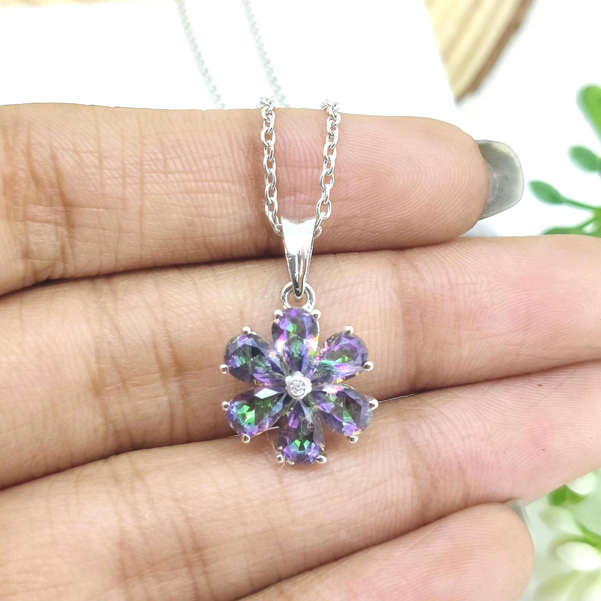 Natural Mystic Topaz Pendant-Gemstone Flower Pendant-925 Sterling Silver Jewelry-November Birthstone-Handmade Jewelry-Gift for Wedding