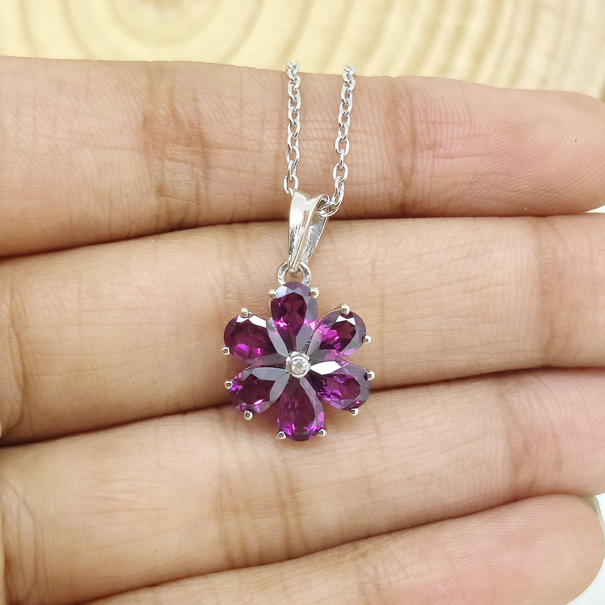 Natural Rhodolite Garnet Pendant-925 Sterling Silver-June Birthstone Jewelry-Rhodolite Garnet Jewelry