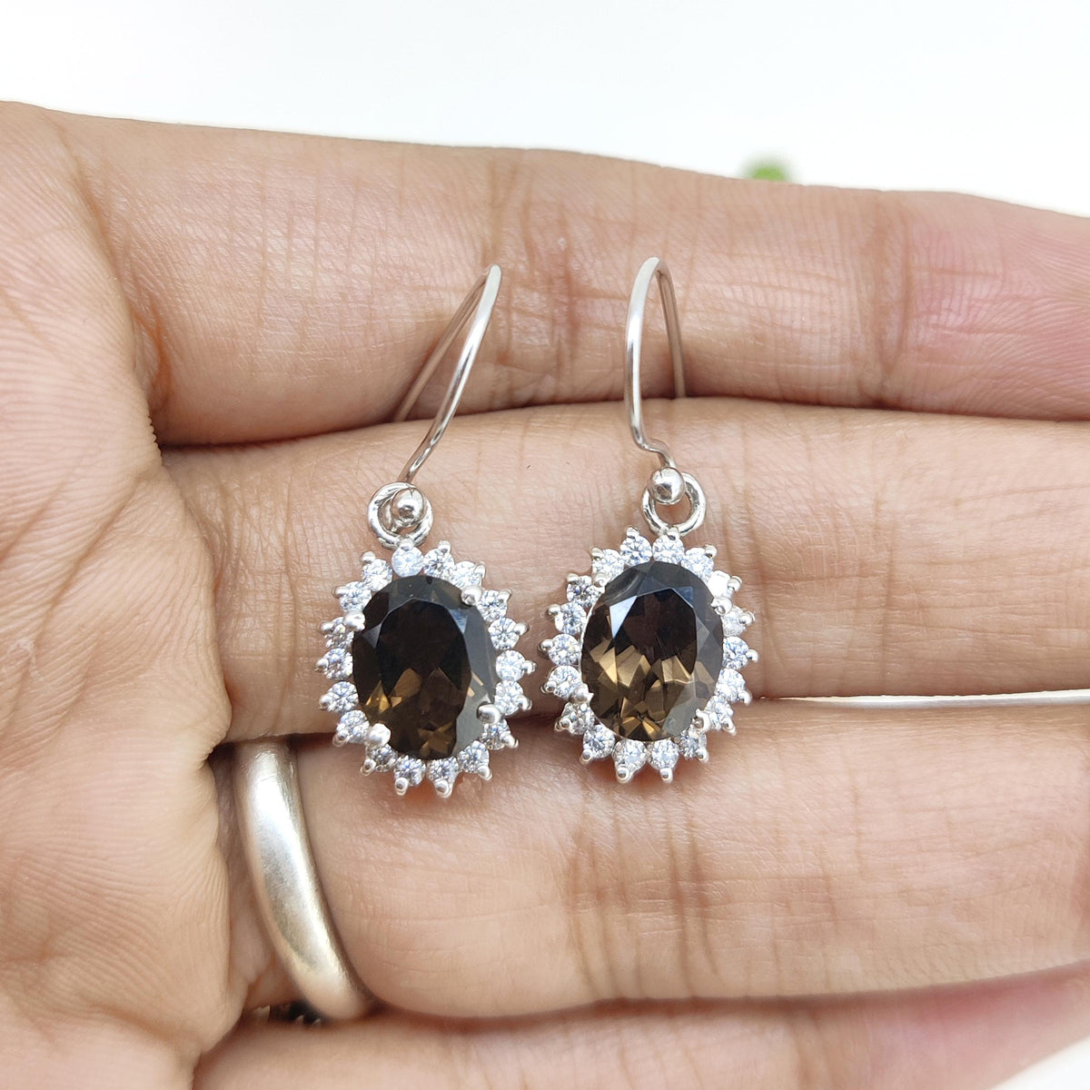 Smoky Quartz Dangle Earrings: Sterling Silver Gemstone Cluster