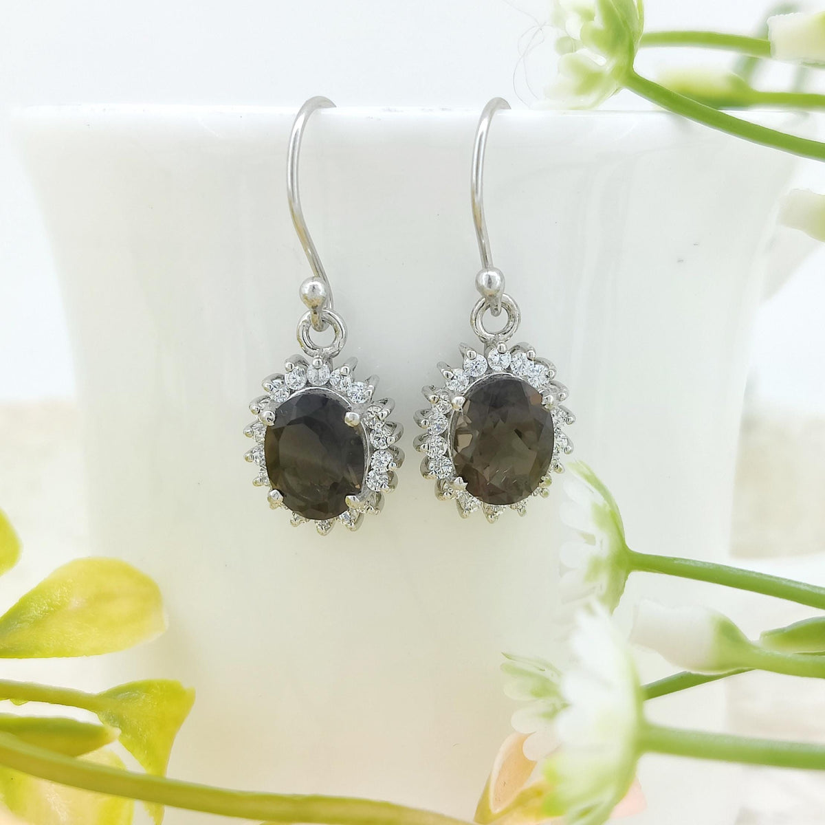 Smoky Quartz Dangle Earrings: Sterling Silver Gemstone Cluster