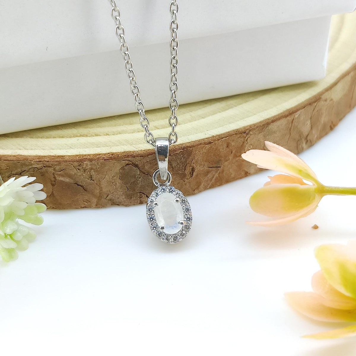Natural Rainbow Moonstone Pendant- Handmade Sterling Silver Gemstone Jewelry