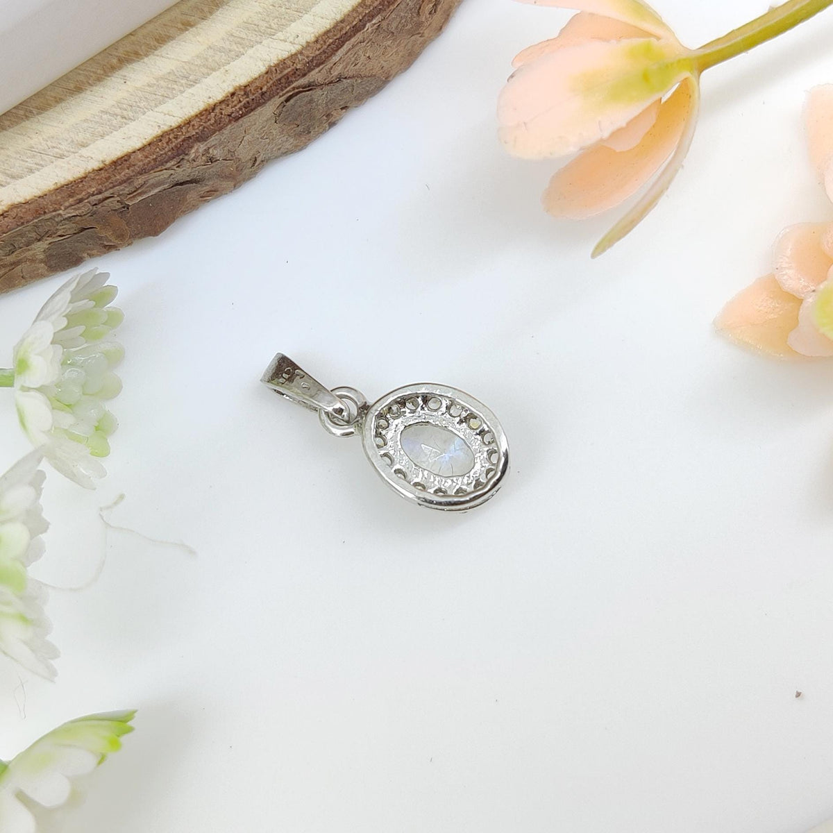 Natural Rainbow Moonstone Pendant- Handmade Sterling Silver Gemstone Jewelry