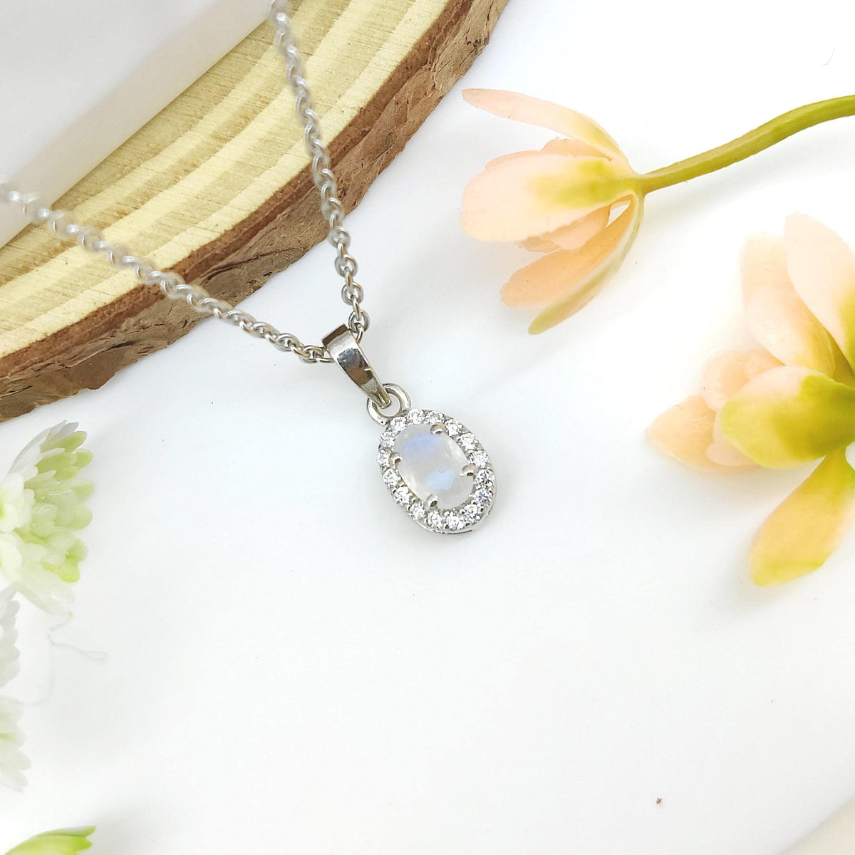 Natural Rainbow Moonstone Pendant- Handmade Sterling Silver Gemstone Jewelry