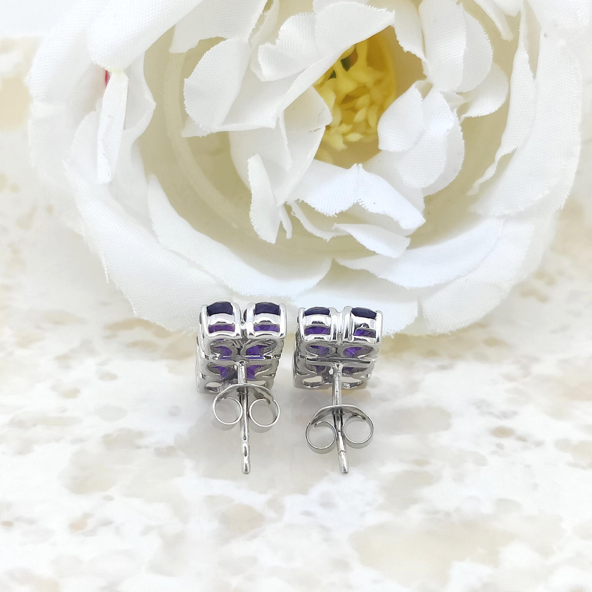 Natural African Amethyst Stud Earring-Oval Gemstone-925 Sterling Silver Jewelry-Cubic Zircon-February Birthstone Jewelry-Amethyst Earring