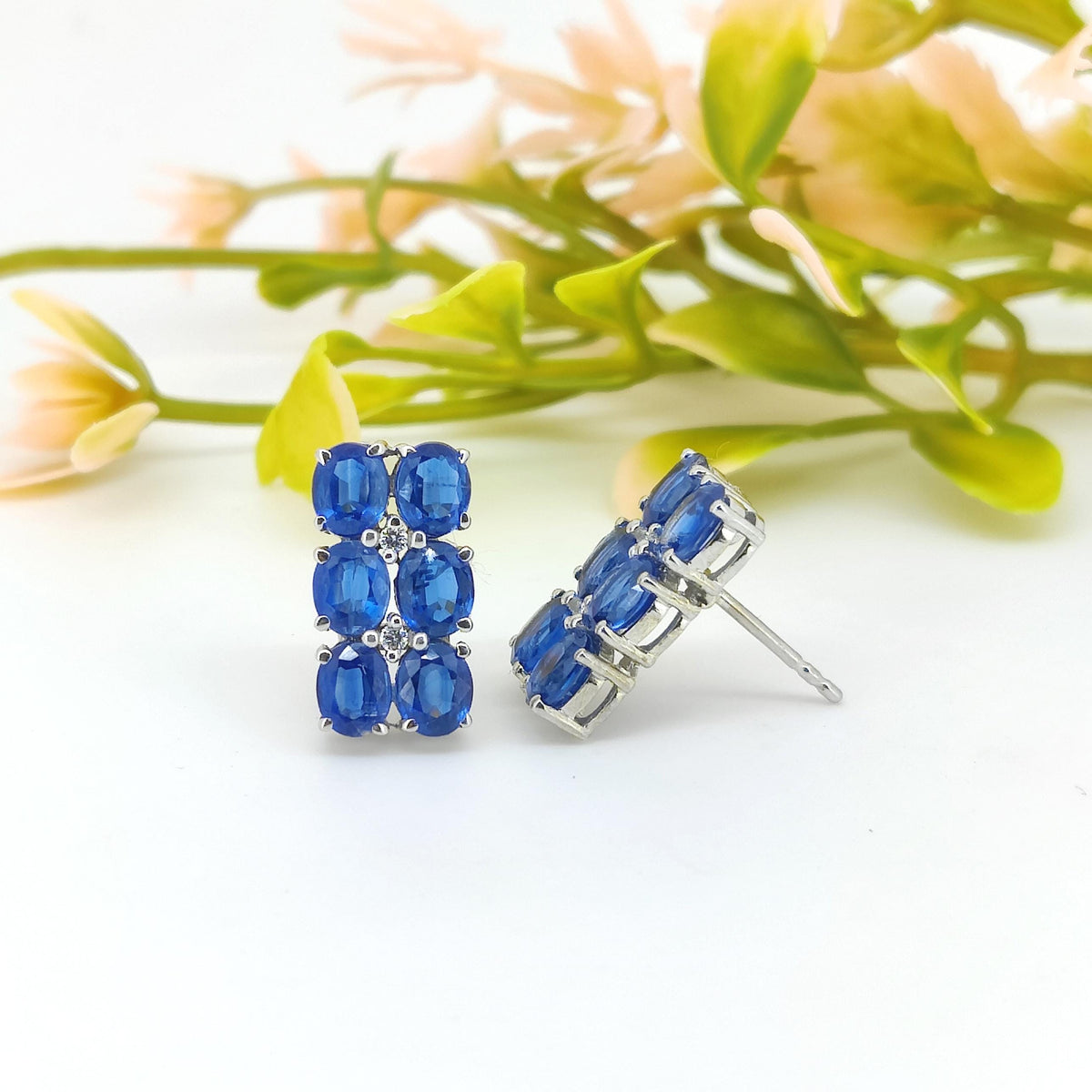 Blue Kyanite Stud Earrings: Sterling Silver September Birthstone