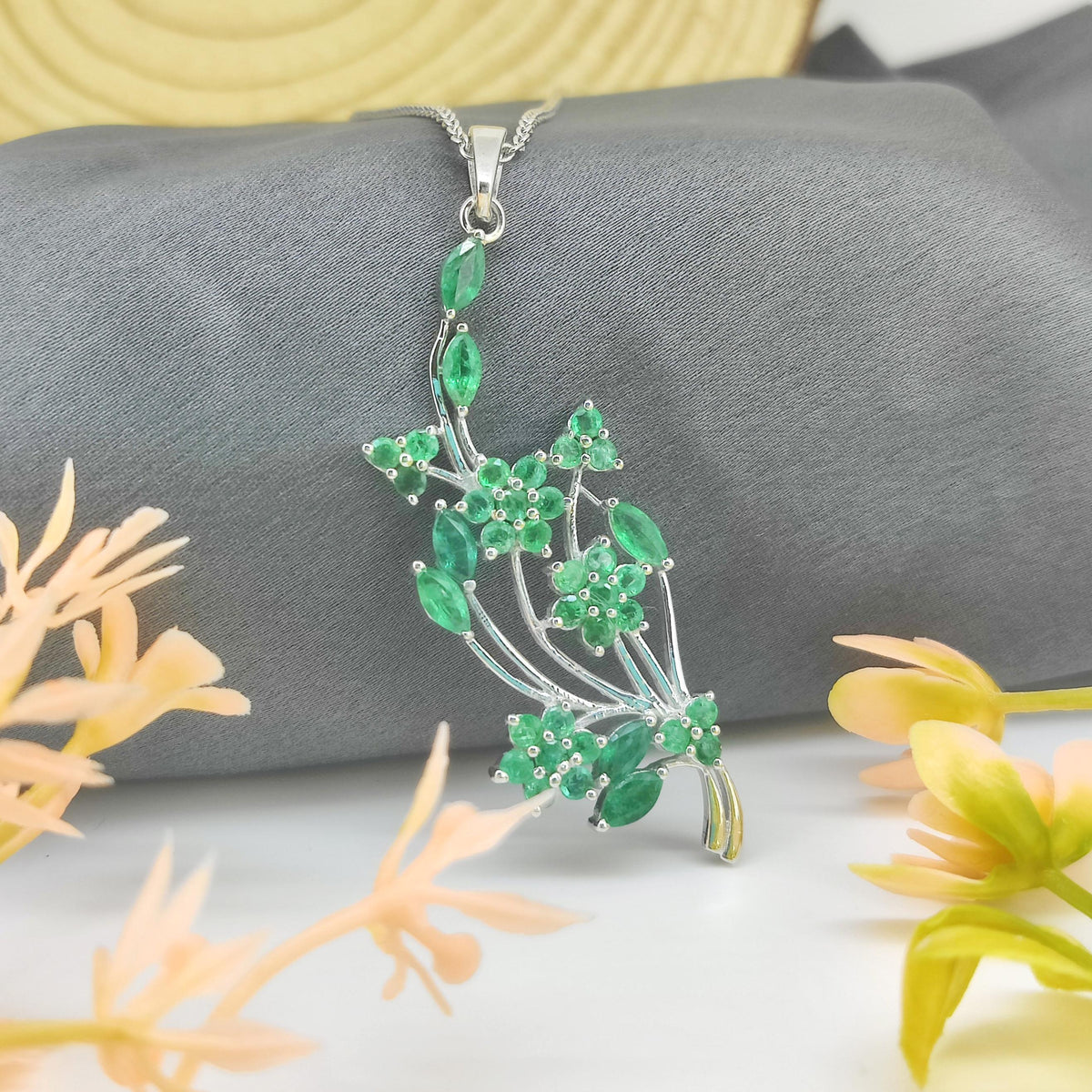 Natural Emerald Pendant-925 Sterling Silver-May Birthstone Jewelry-Emerald Jewelry