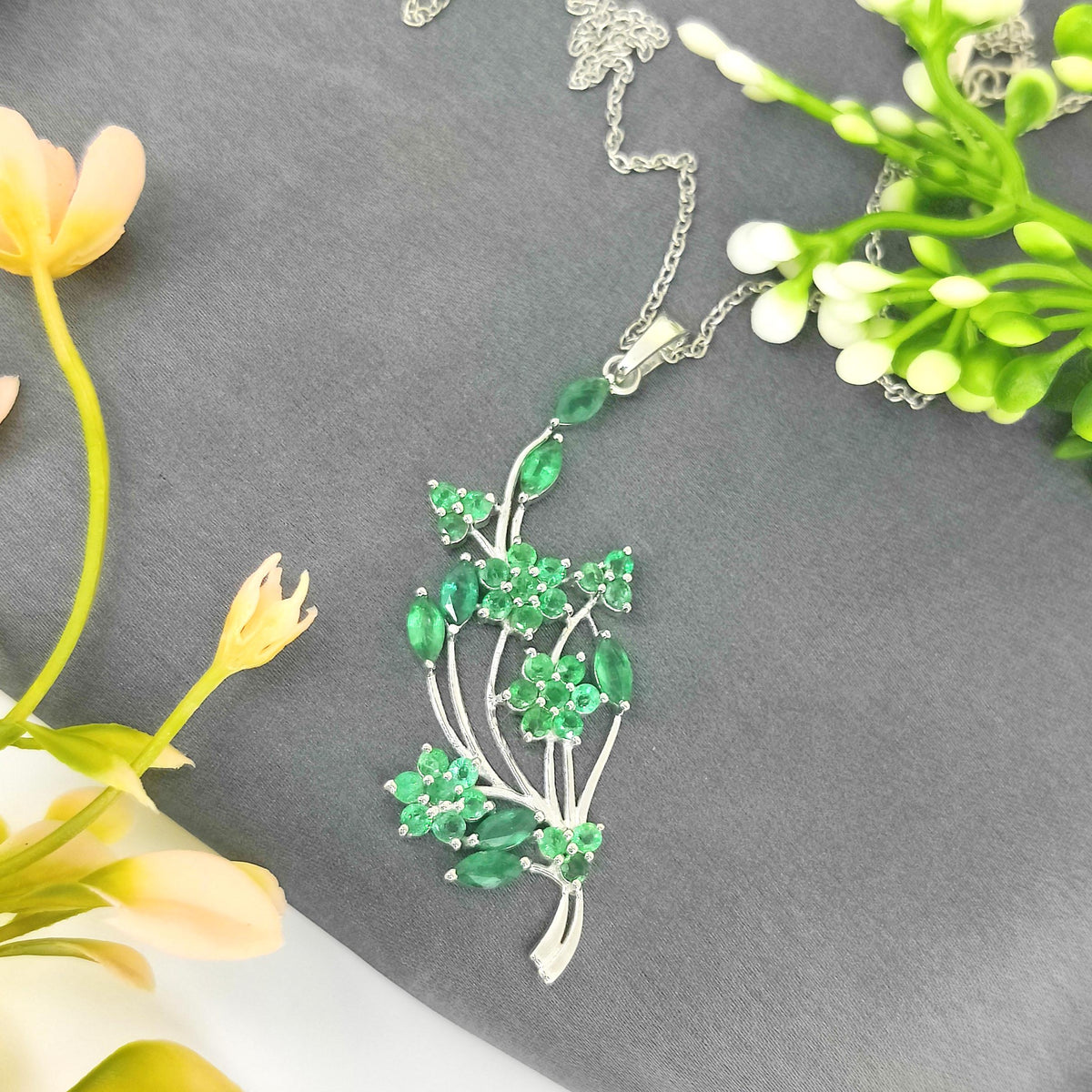Natural Emerald Pendant-925 Sterling Silver-May Birthstone Jewelry-Emerald Jewelry