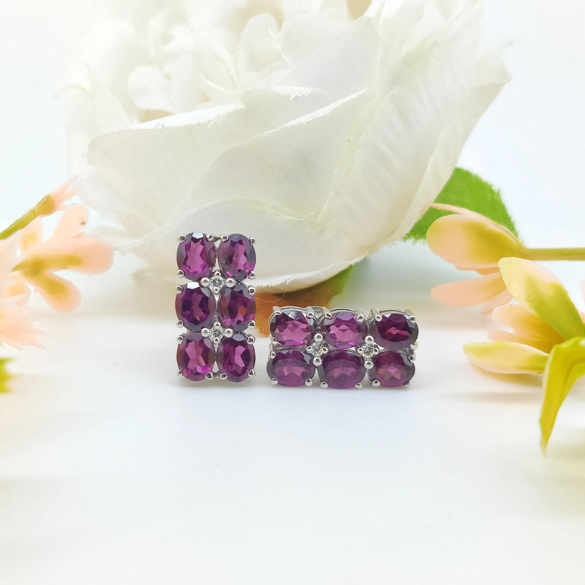 Natural Rhodolite Garnet Stud Earring-925 Sterling Silver Jewelry-January Birthstone Earrings-Oval Cut Pink Gemstone-Rhodolite Jewelry