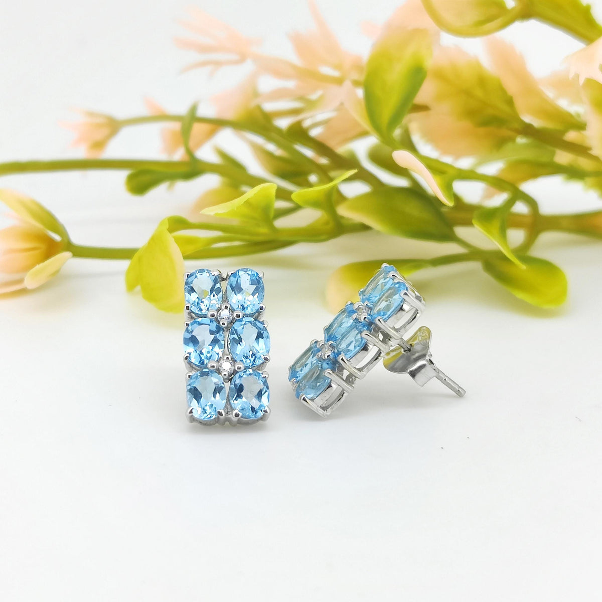 Swiss Blue Topaz Sterling Silver Stud Earrings: December Birthstone
