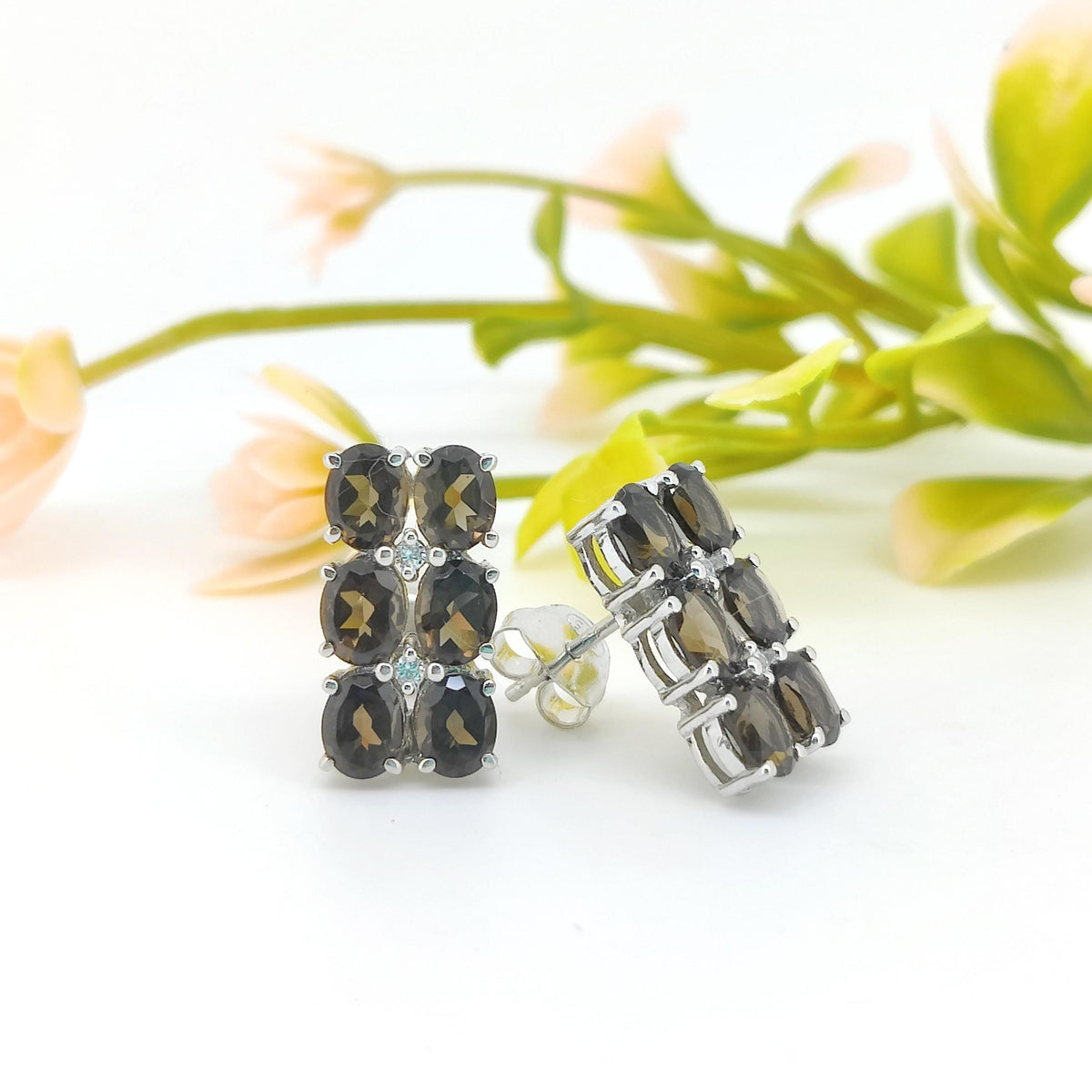 Smoky Quartz Sterling Silver Stud Earrings: November Birthstone